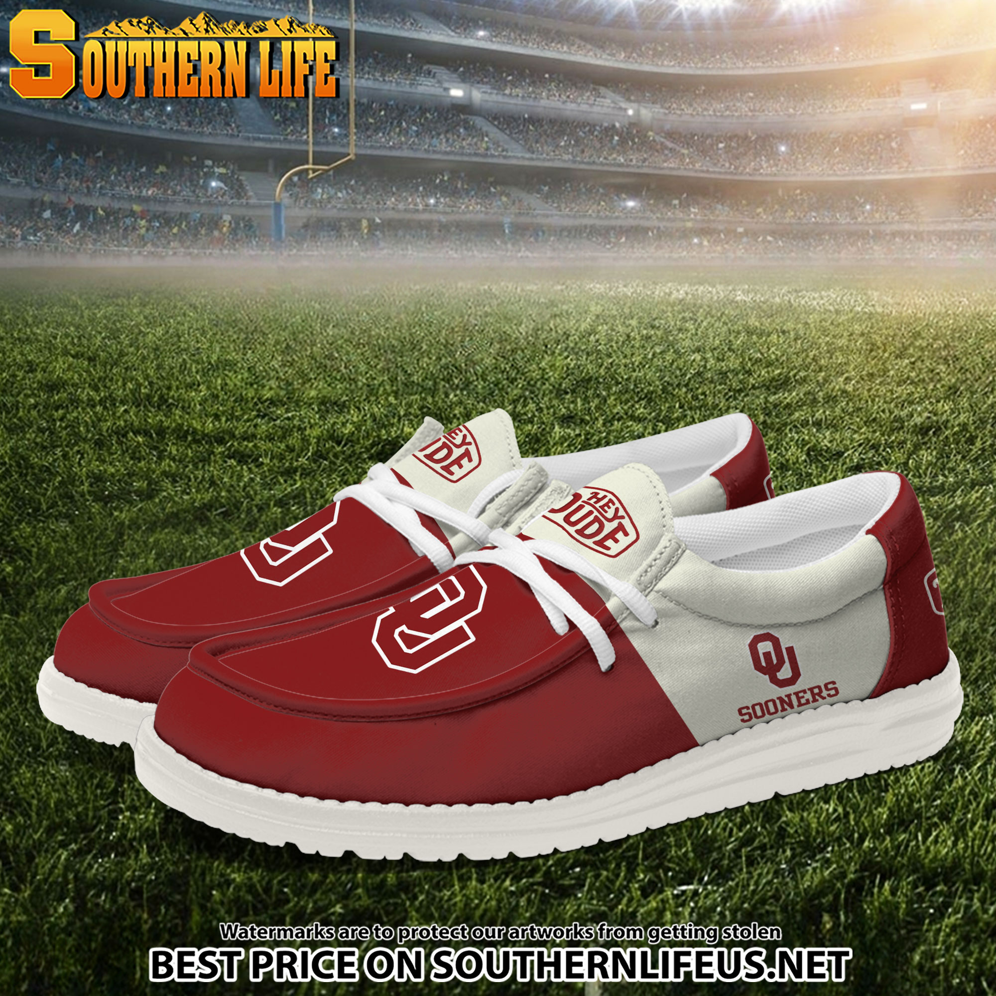 NCA10 Oklahoma Sooners Hey Dude Canvas Loafer Shoes - Image 2