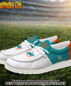 Alternative view of 10 Miami Dolphins Football White Hey Dude Canvas Loafer Shoes