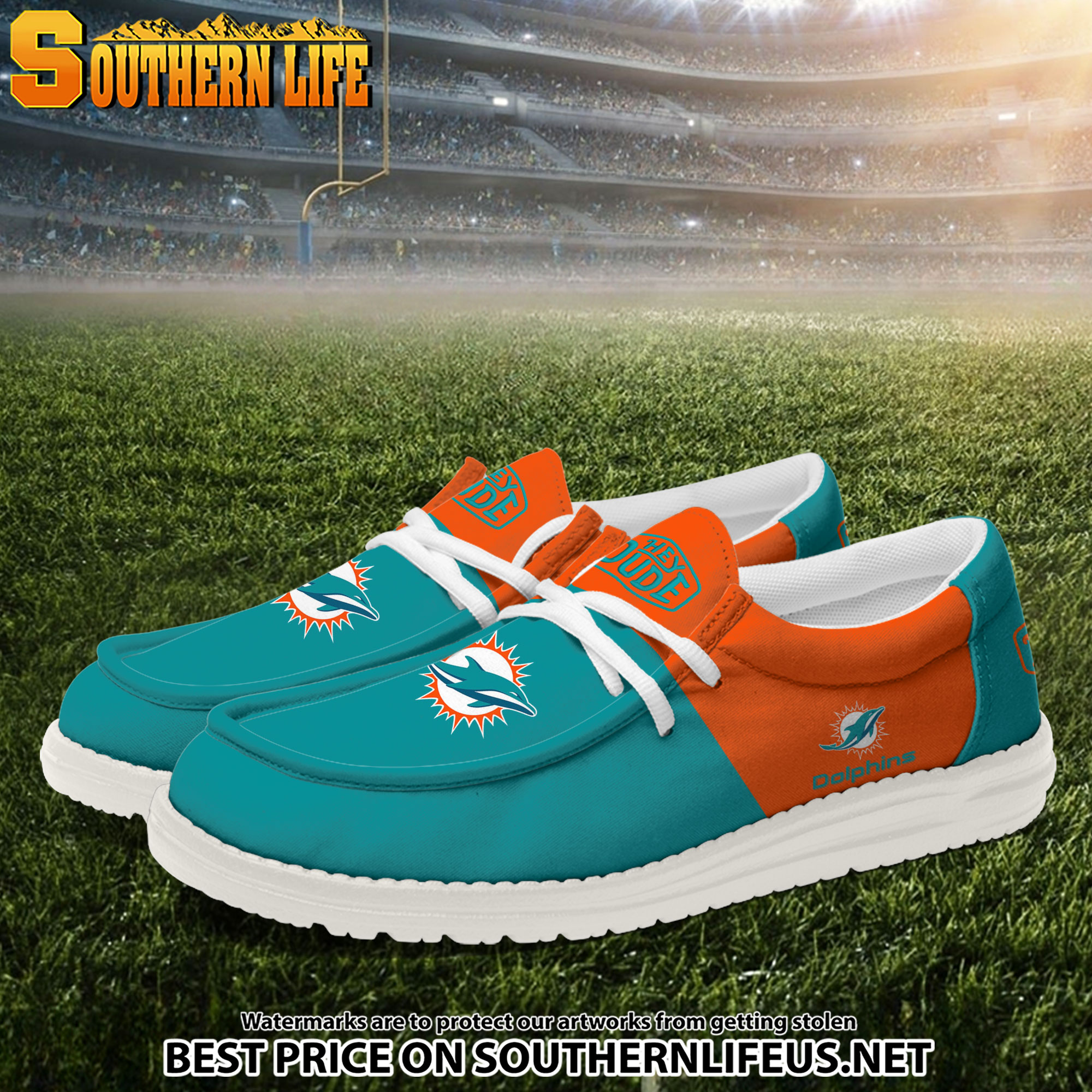 10 Miami Dolphins Football Hey Dude Canvas Loafer Shoes - Image 2