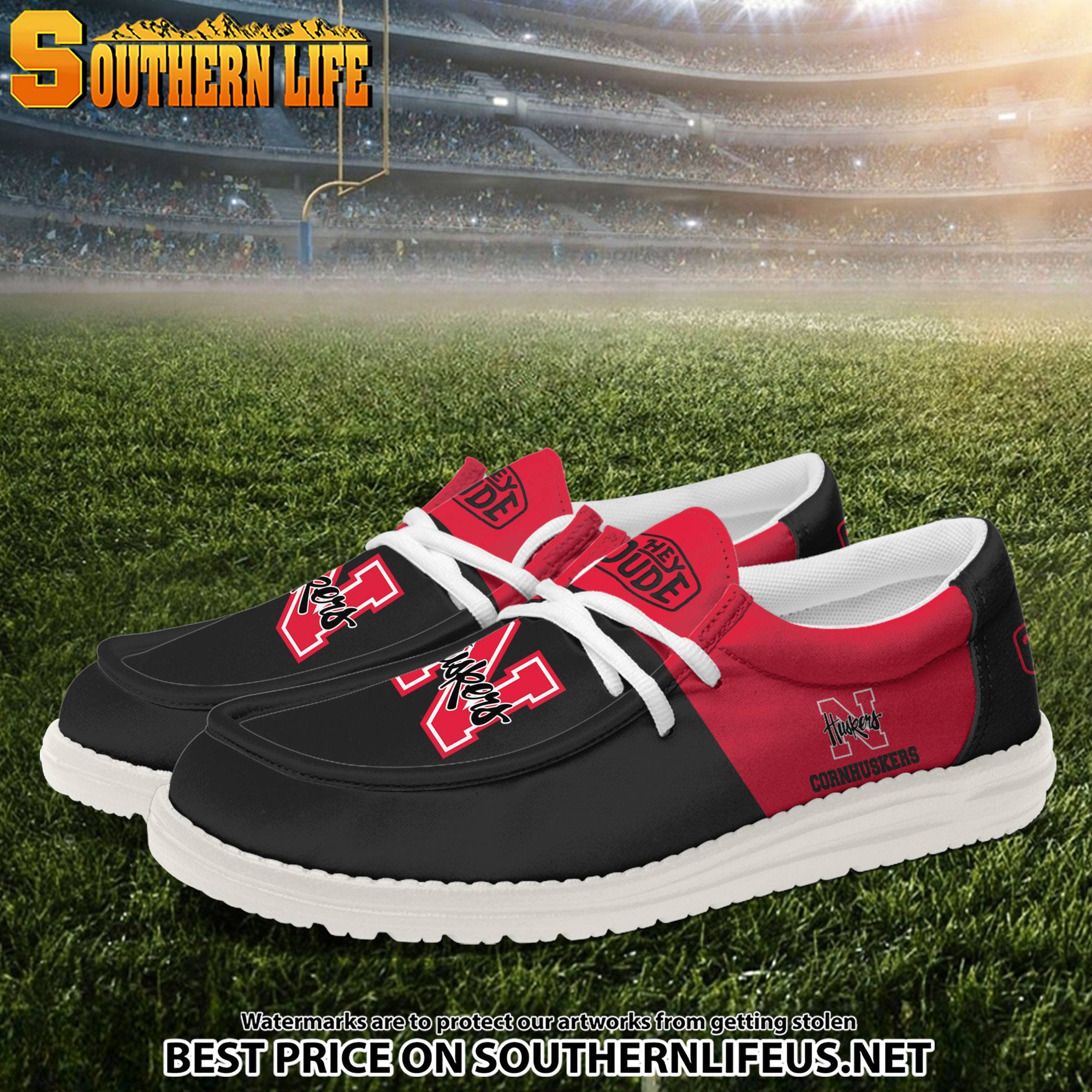 NCA19 Nebraska Cornhuskers Hey Dude Canvas Loafer Shoes - Image 2