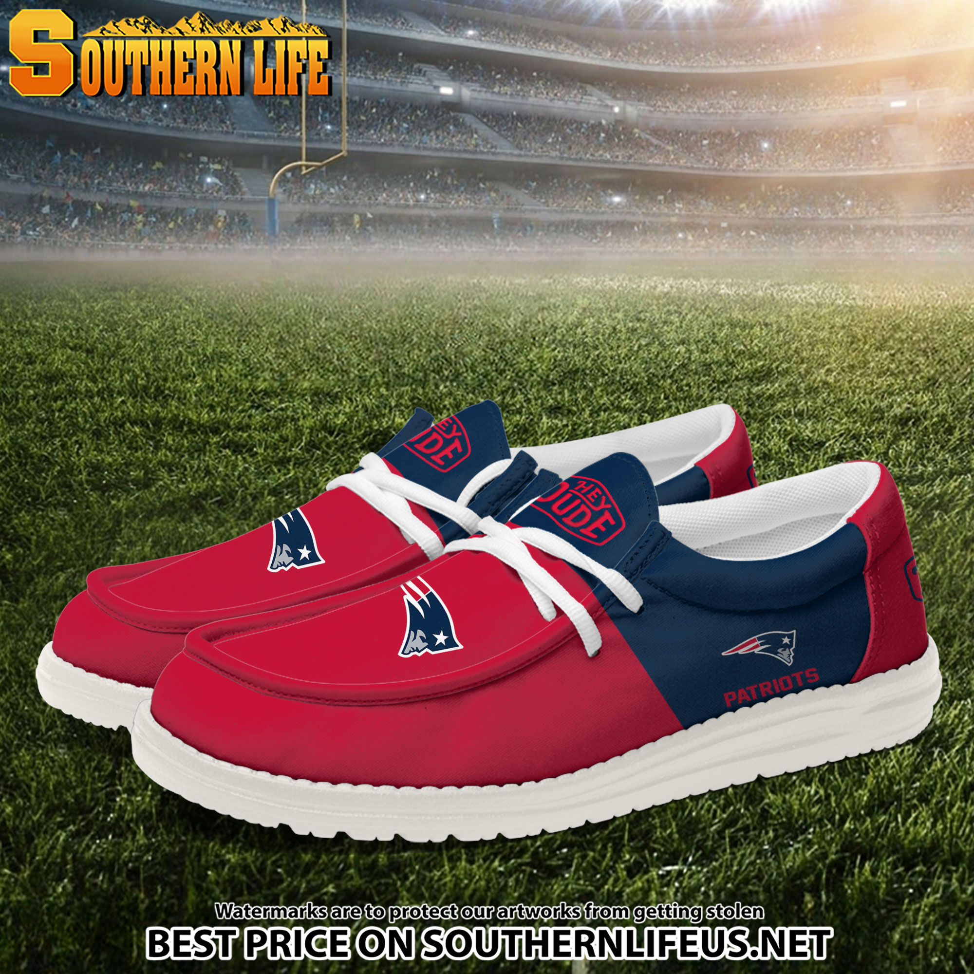 06 New England Patriots Football Hey Dude Canvas Loafer Shoes - Image 2