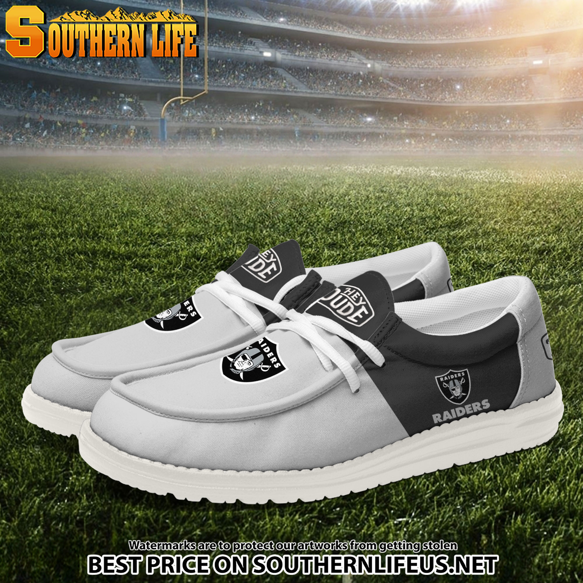 16 Las Vegas Raiders Football Hey Dude Canvas Loafer Shoes - Image 2