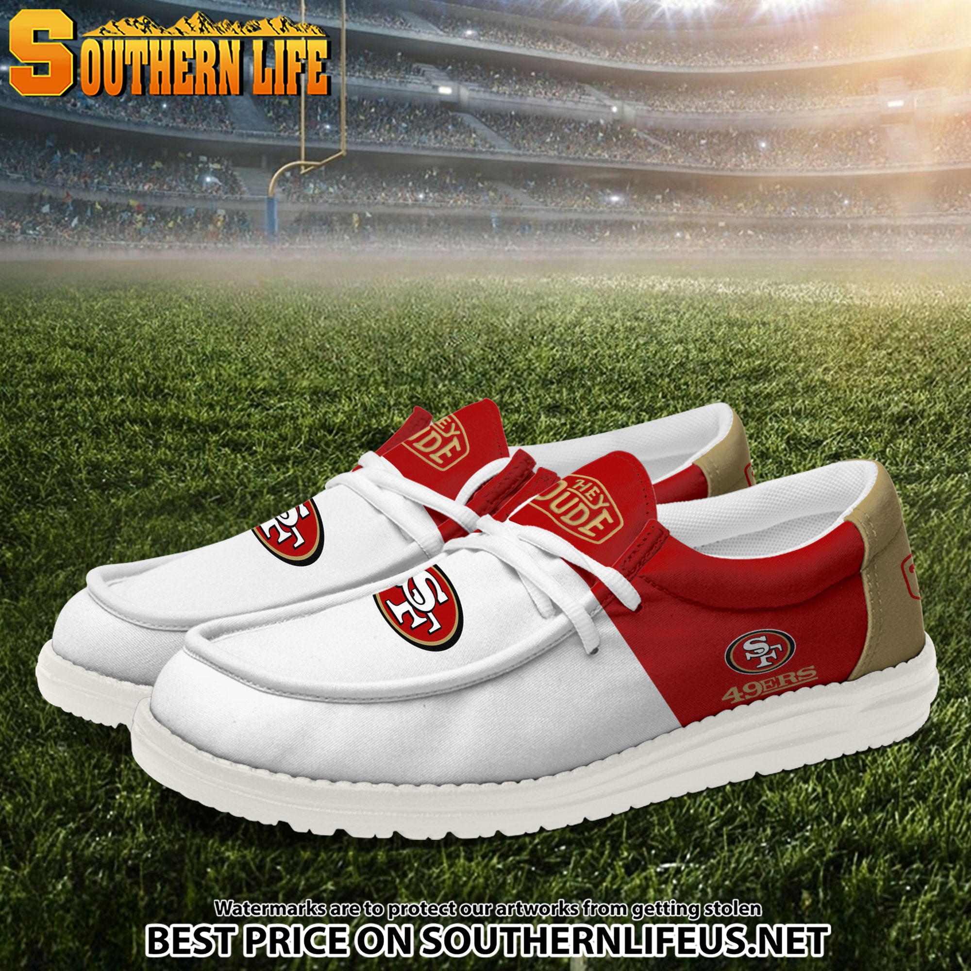 05 San Francisco 49ers Football White Hey Dude Canvas Loafer Shoes - Image 2