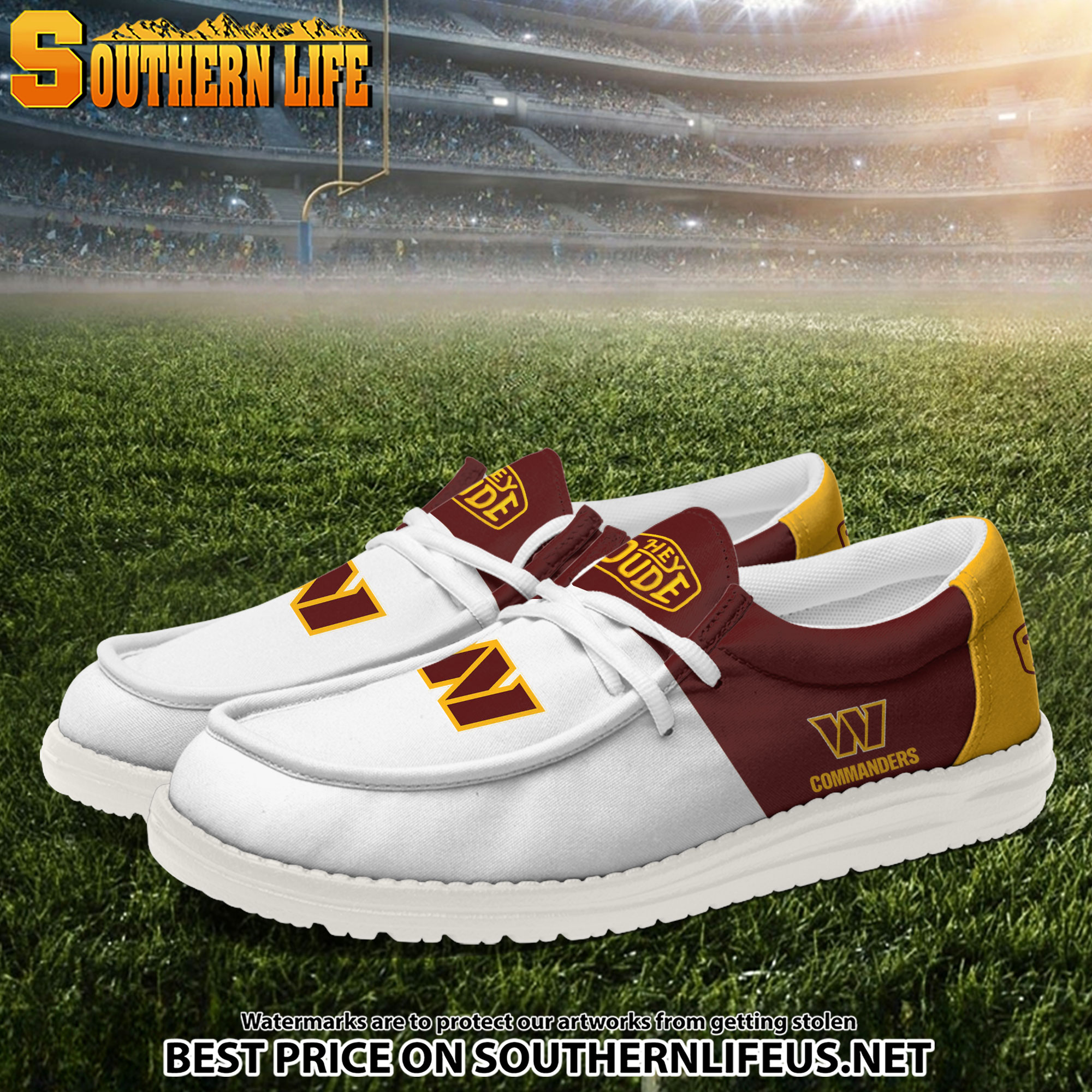 08 Washington Commanders Football White Hey Dude Canvas Loafer Shoes - Image 2