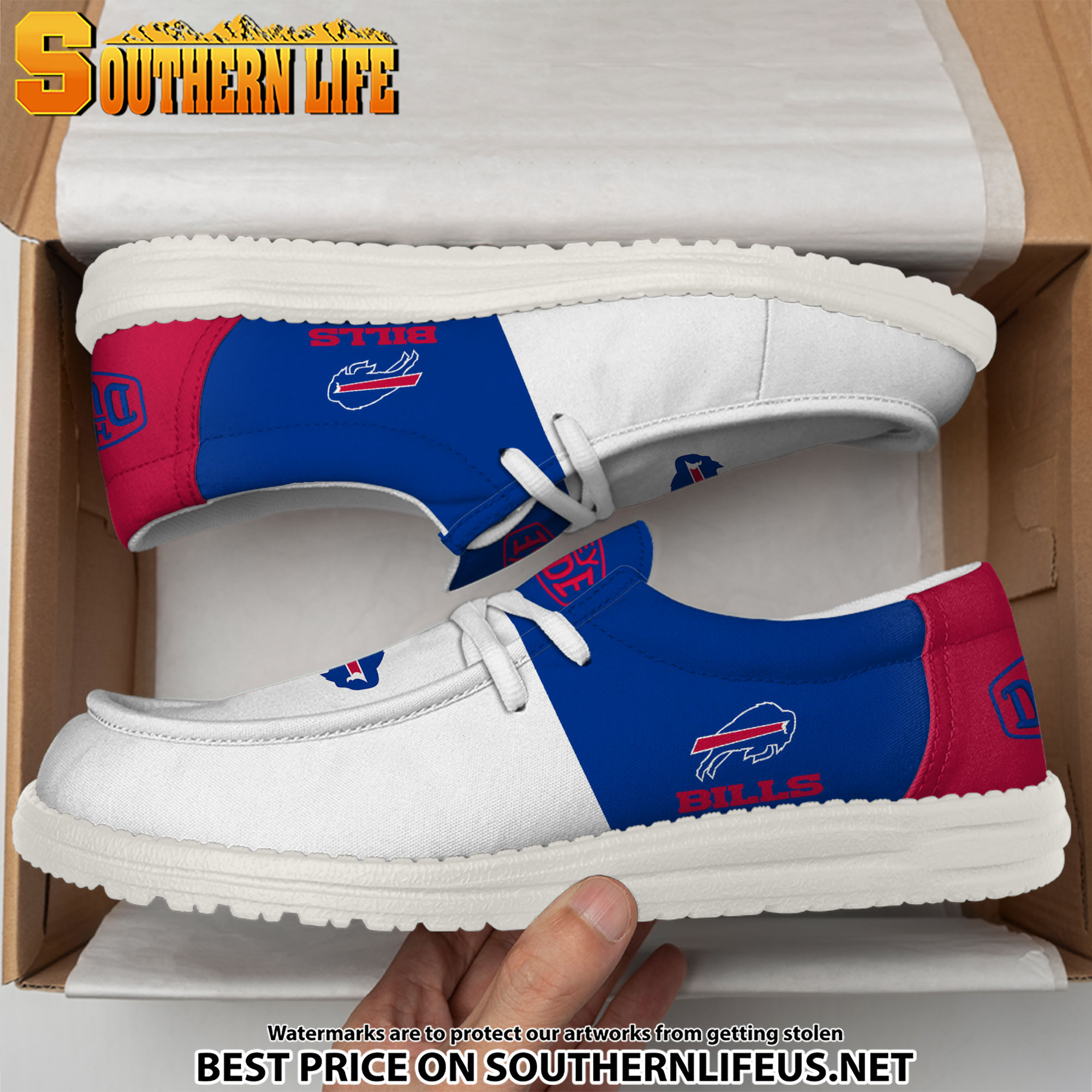 13 Buffalo Bills Football White Hey Dude Canvas Loafer Shoes - Image 3