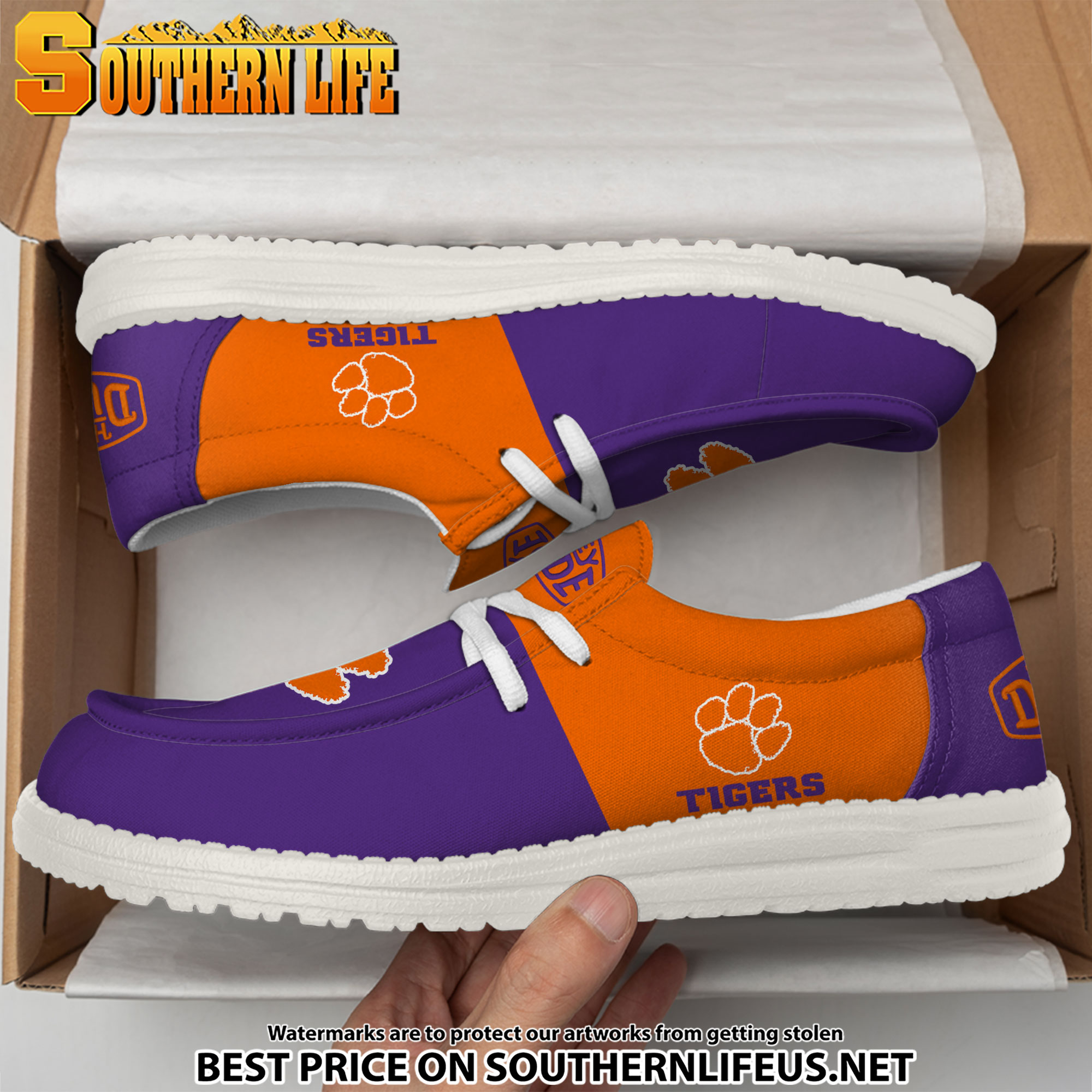 NCA05 Clemson Tigers Hey Dude Canvas Loafer Shoes - Image 3