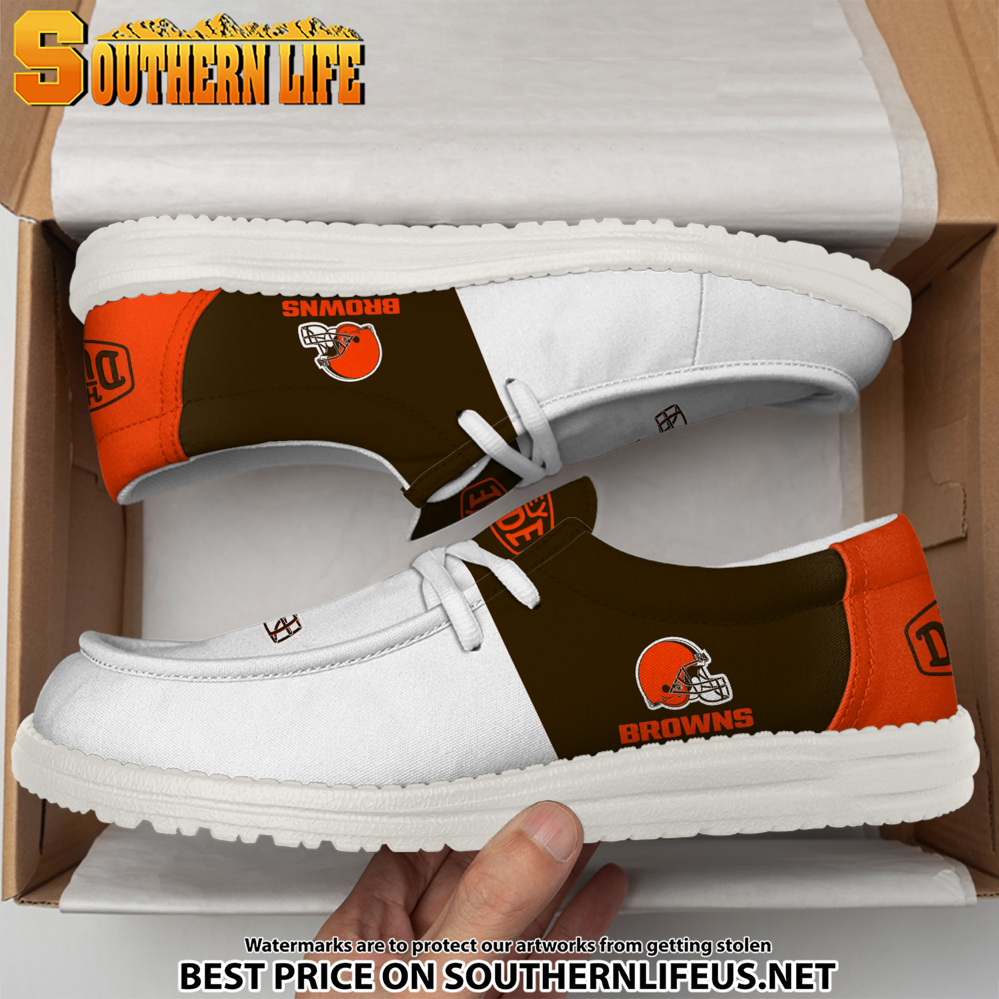 25 Cleveland Browns Football White Hey Dude Canvas Loafer Shoes - Image 3
