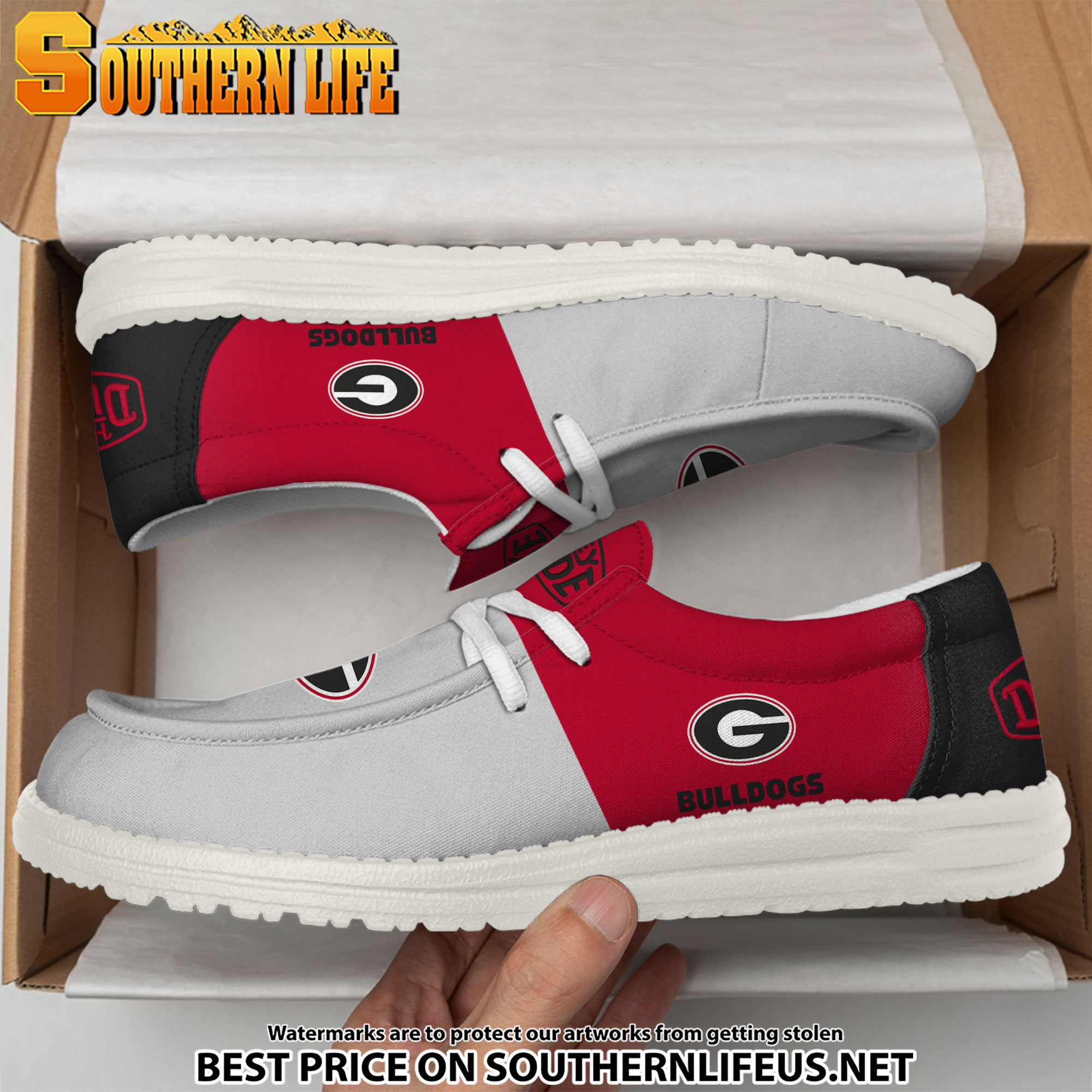 NCA08 Georgia Bulldogs White Hey Dude Canvas Loafer Shoes - Image 3