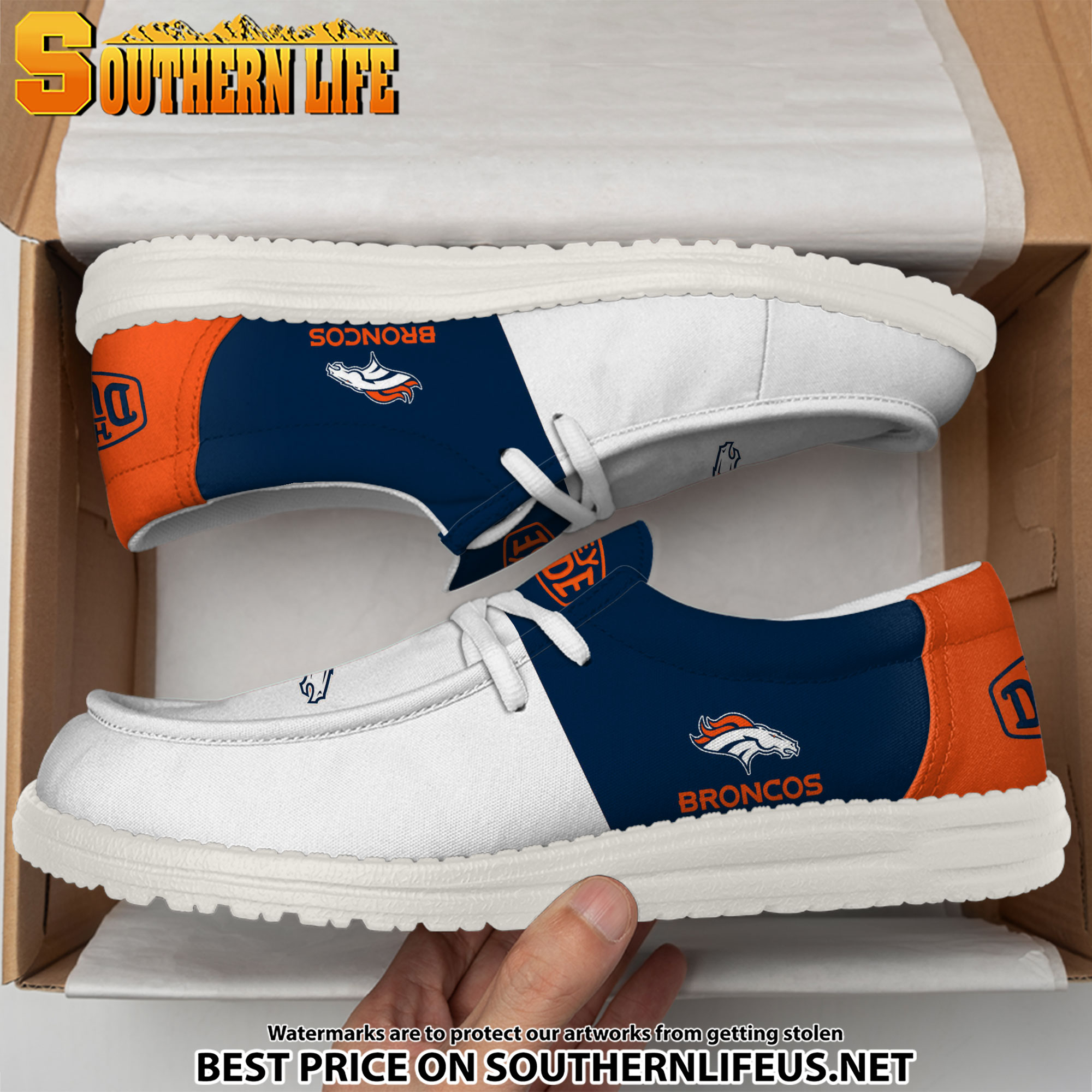 15 Denver Broncos Football White Hey Dude Canvas Loafer Shoes - Image 3
