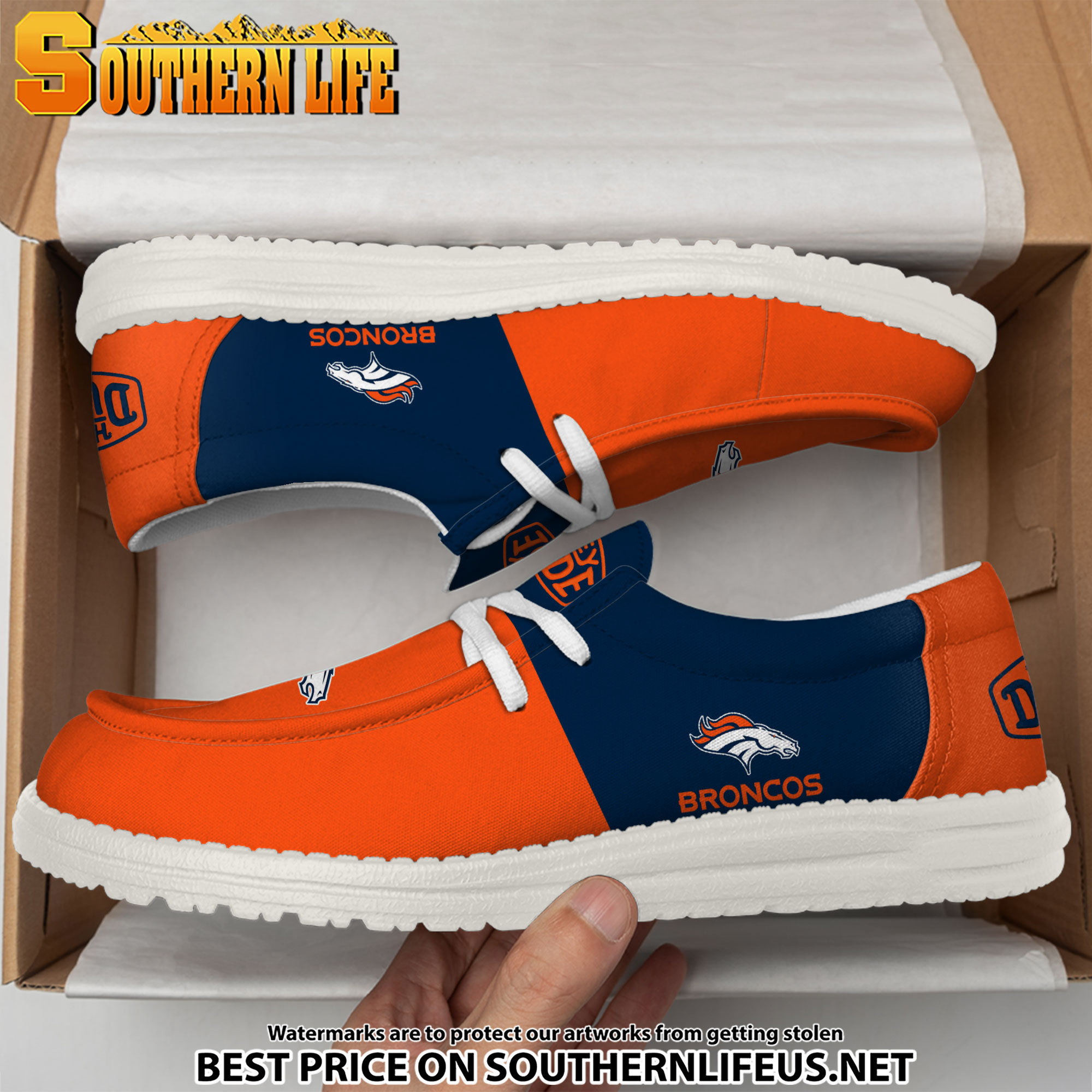15 Denver Broncos Football Hey Dude Canvas Loafer Shoes - Image 3