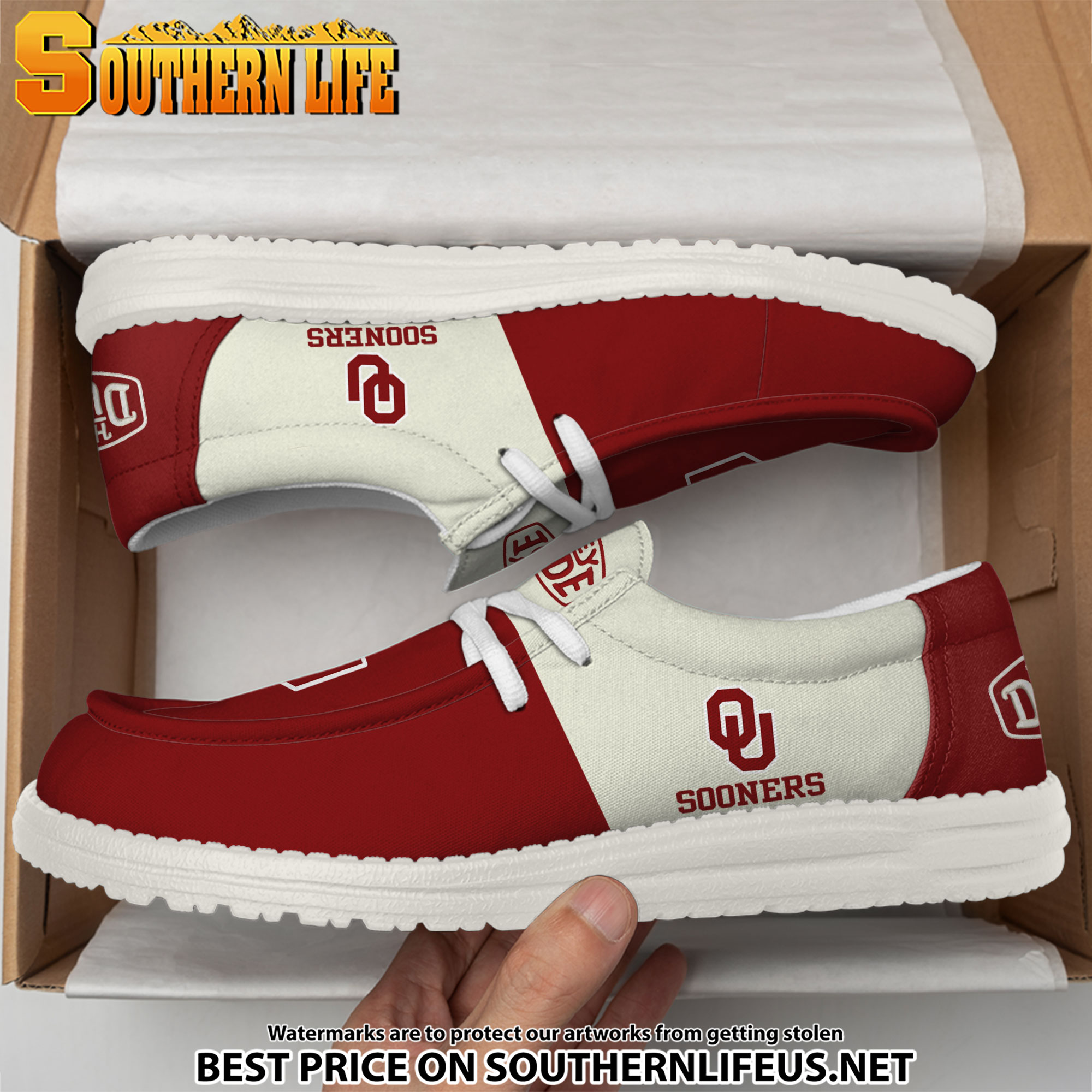 NCA10 Oklahoma Sooners Hey Dude Canvas Loafer Shoes - Image 3