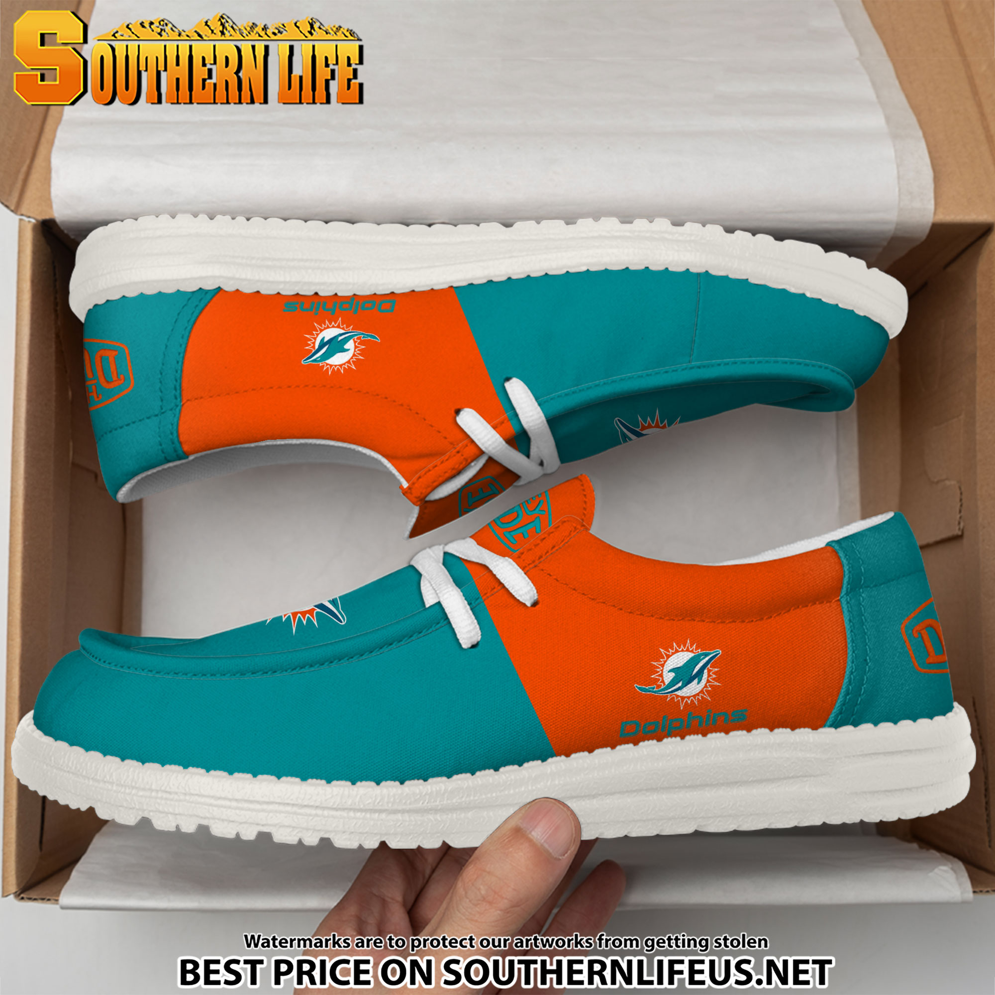 10 Miami Dolphins Football Hey Dude Canvas Loafer Shoes - Image 3