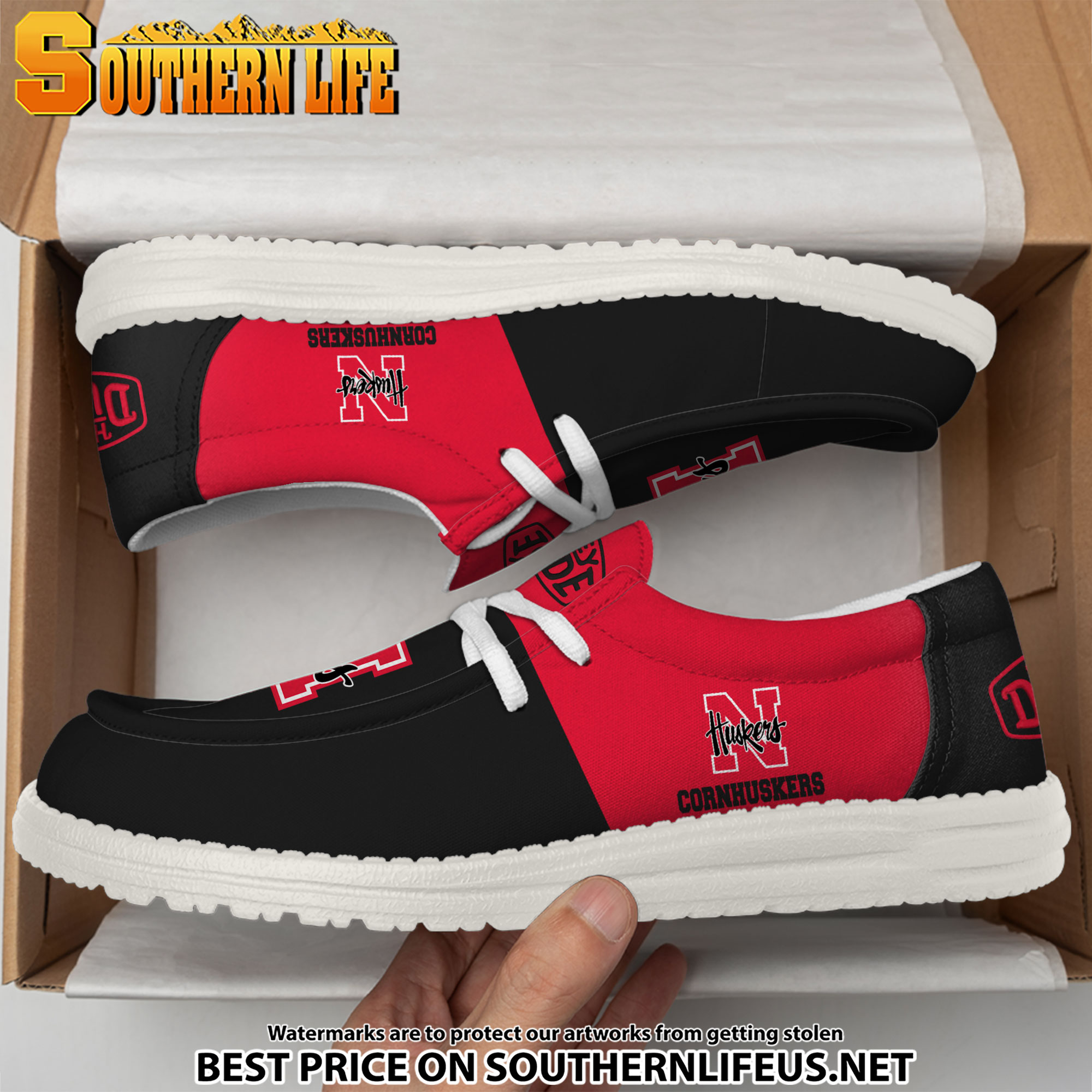 NCA19 Nebraska Cornhuskers Hey Dude Canvas Loafer Shoes - Image 3