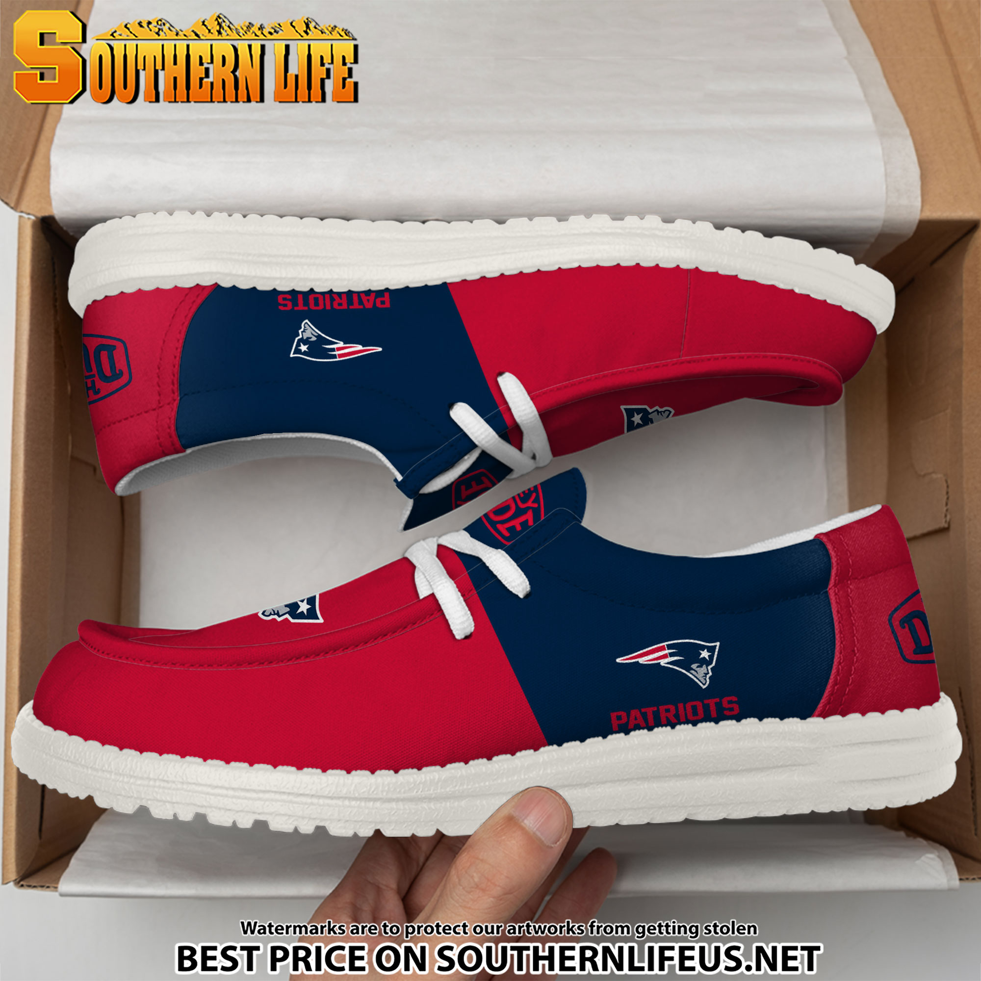 06 New England Patriots Football Hey Dude Canvas Loafer Shoes - Image 3