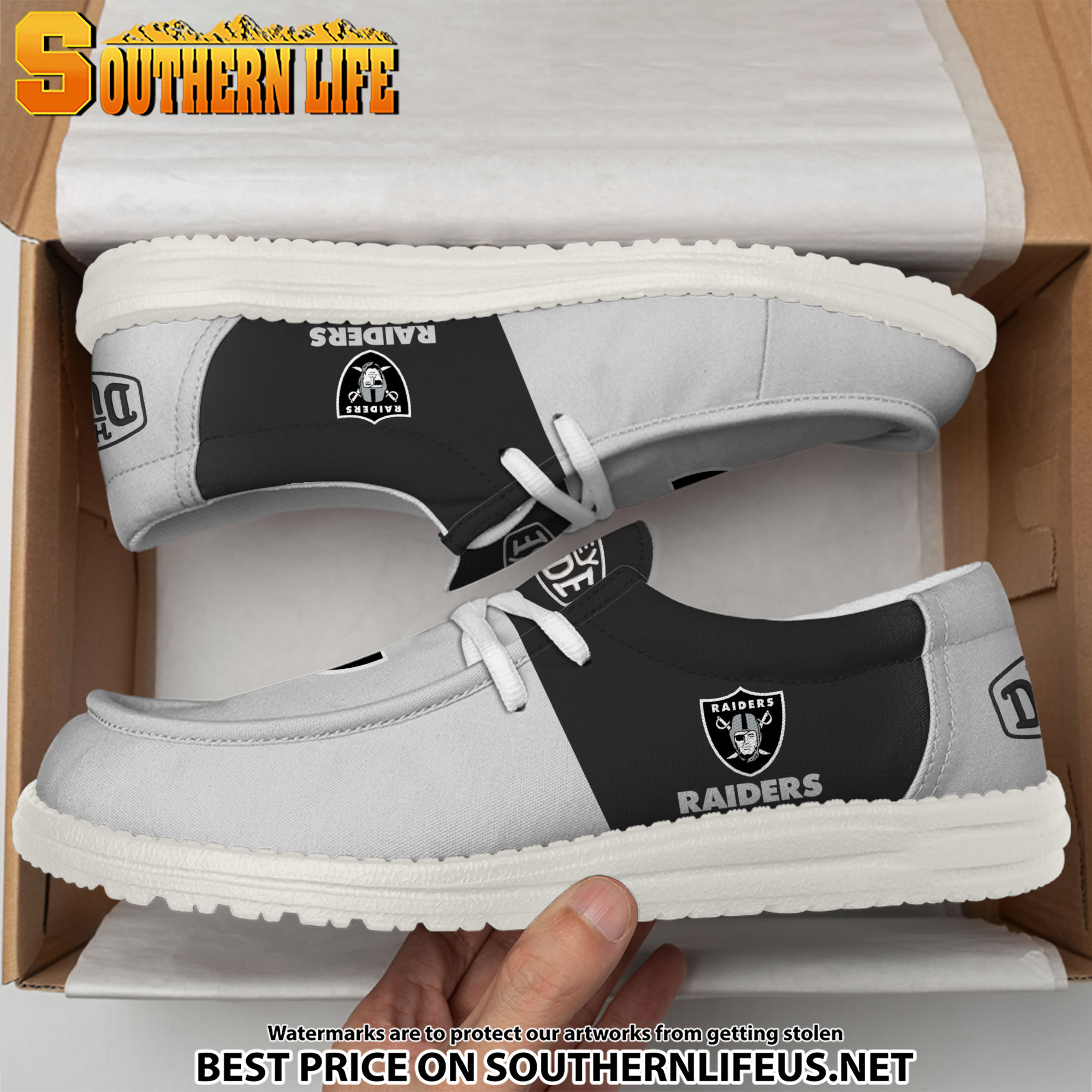 16 Las Vegas Raiders Football Hey Dude Canvas Loafer Shoes - Image 3