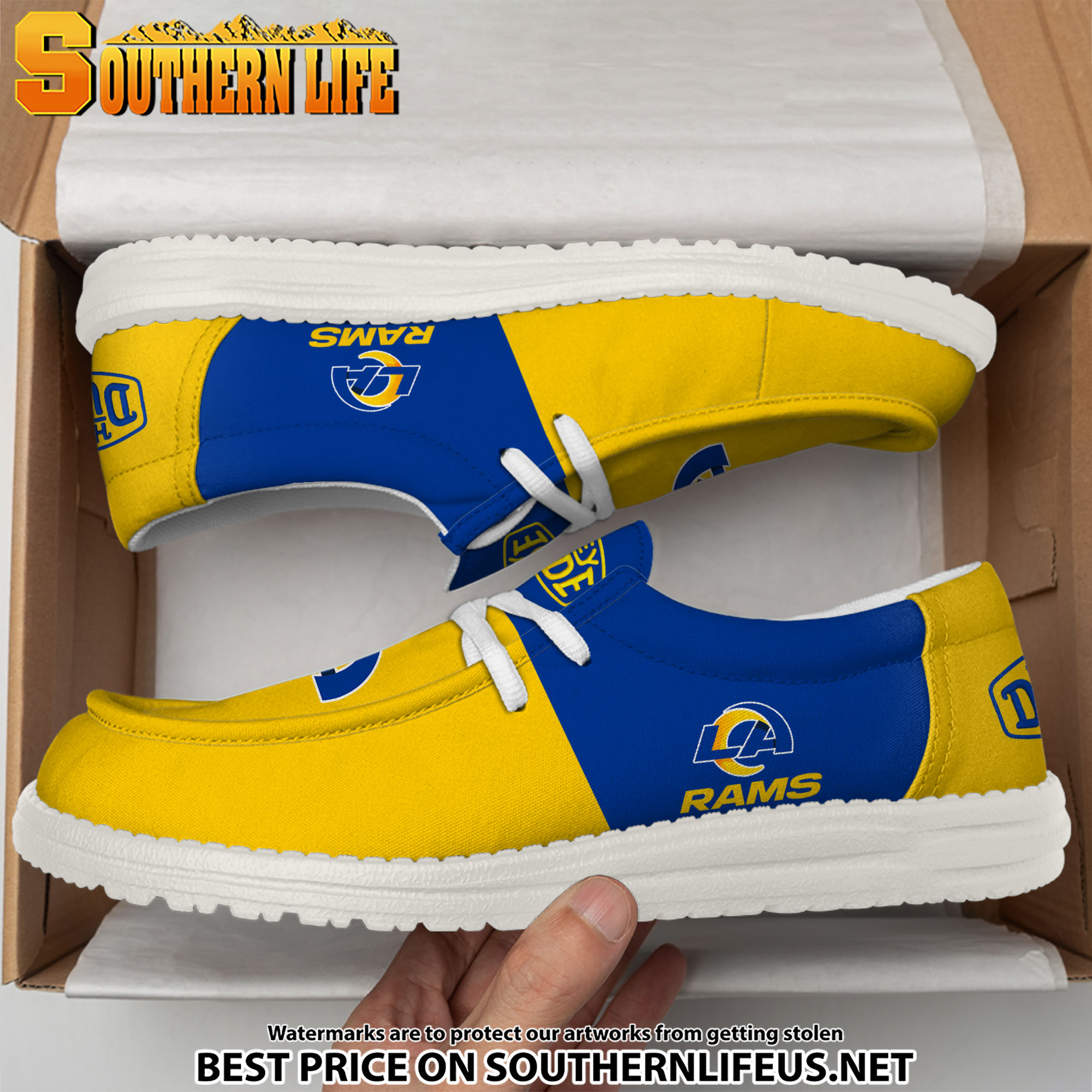21 Los Angeles Rams Football Hey Dude Canvas Loafer Shoes - Image 3