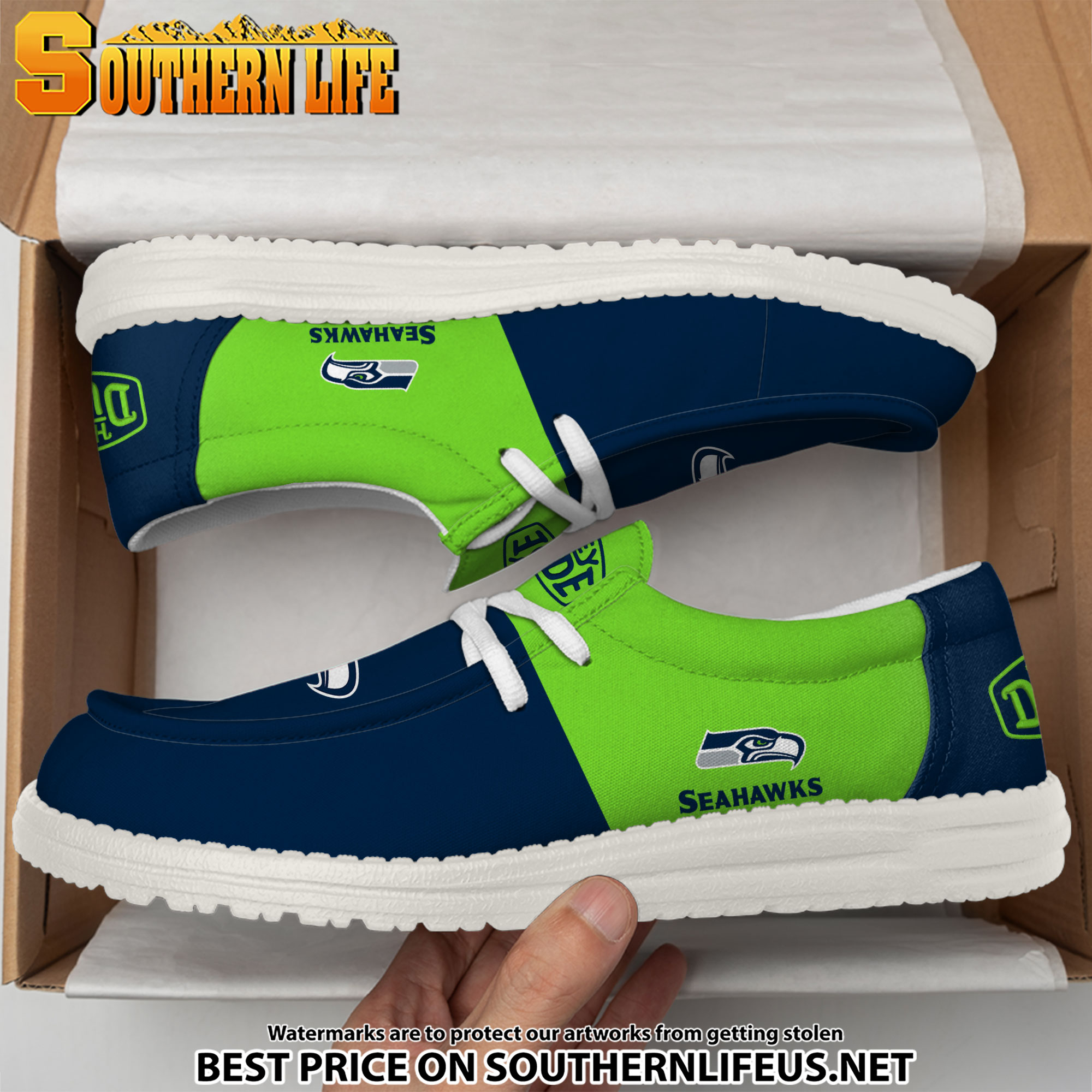 07 Seattle Seahawks Football Hey Dude Canvas Loafer Shoes - Image 3