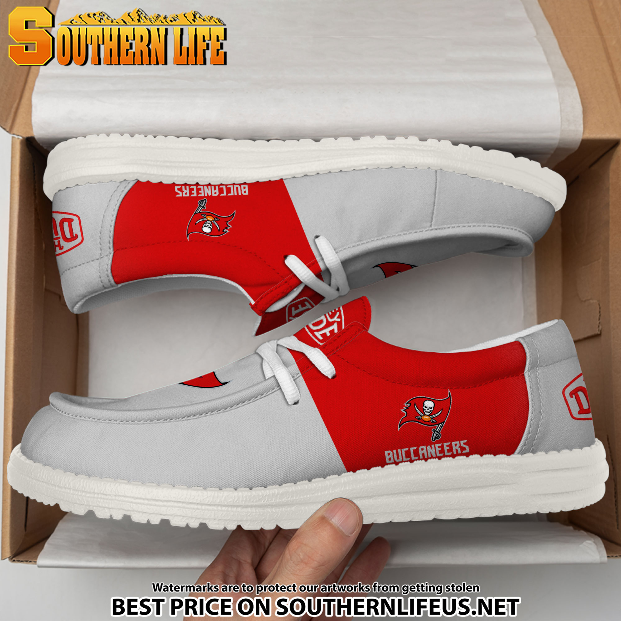 09 Tampa Bay Buccaneers Football Hey Dude Canvas Loafer Shoes - Image 3