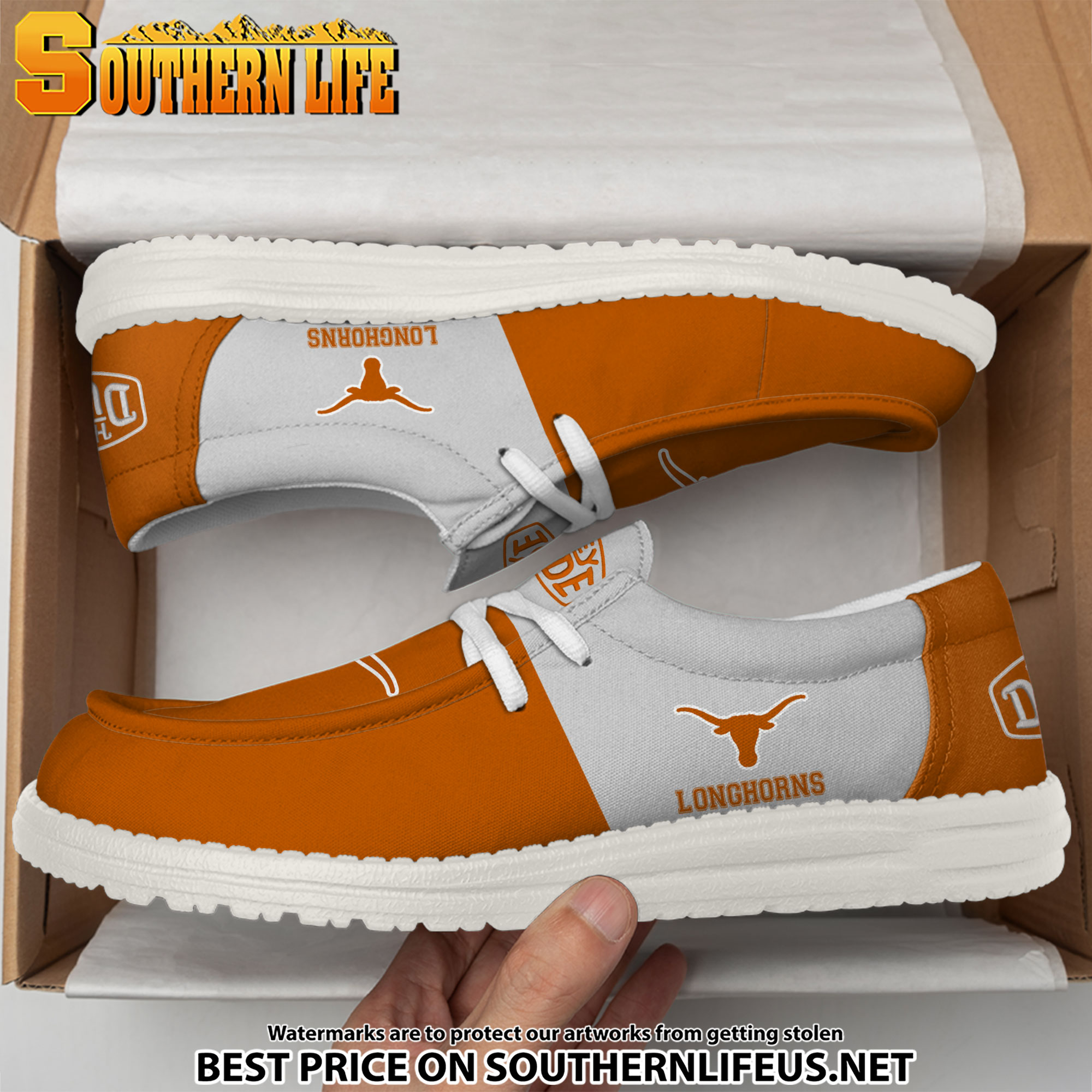 NCA32 Texas Longhorns Hey Dude Canvas Loafer Shoes - Image 3