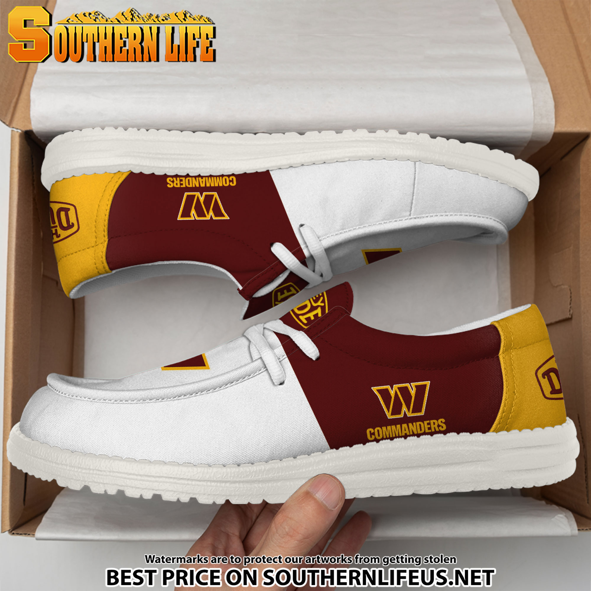 08 Washington Commanders Football White Hey Dude Canvas Loafer Shoes - Image 3