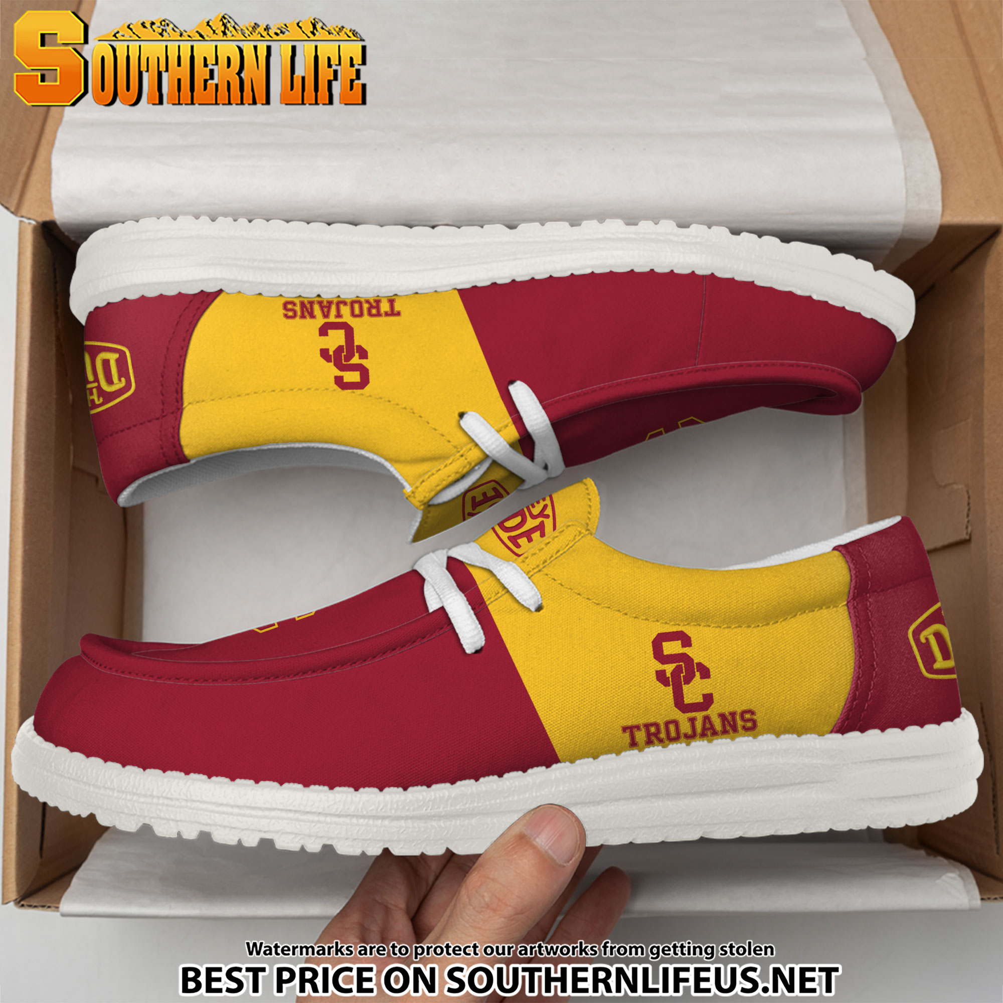 NCA34 USC Trojans Hey Dude Canvas Loafer Shoes - Image 3