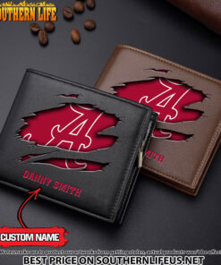 NCAA01 Alabama Crimson Tide Men’s Leather Wallet Custom Name