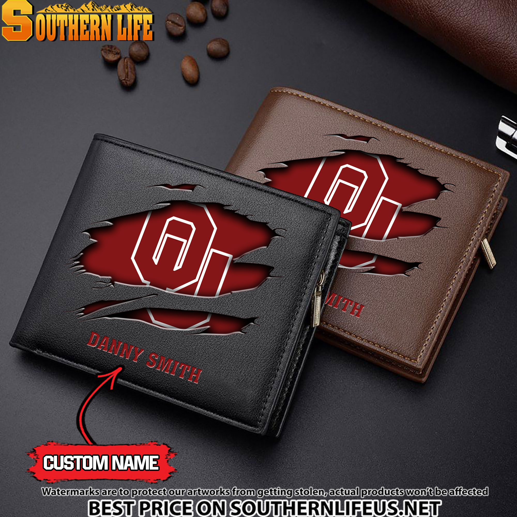 NCAA10 Oklahoma Sooners Men’s Leather Wallet Custom Name