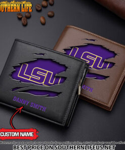 NCAA13 LSU Tigers Men’s Leather Wallet Custom Name