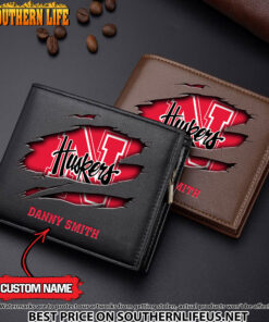 NCAA19 Nebraska Cornhuskers Men’s Leather Wallet Custom Name