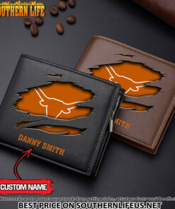 NCAA32 Texas Longhorns Men’s Leather Wallet Custom Name