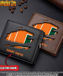 NCAA36 Miami Hurricanes Men’s Leather Wallet Custom Name