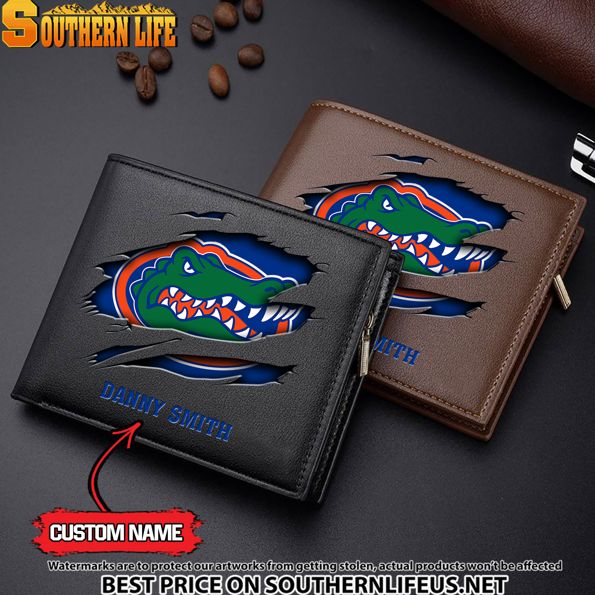 NCAA06 Florida Gators Men’s Leather Wallet Custom Name