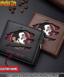 NCAA07 Florida State Seminoles Men’s Leather Wallet Custom Name