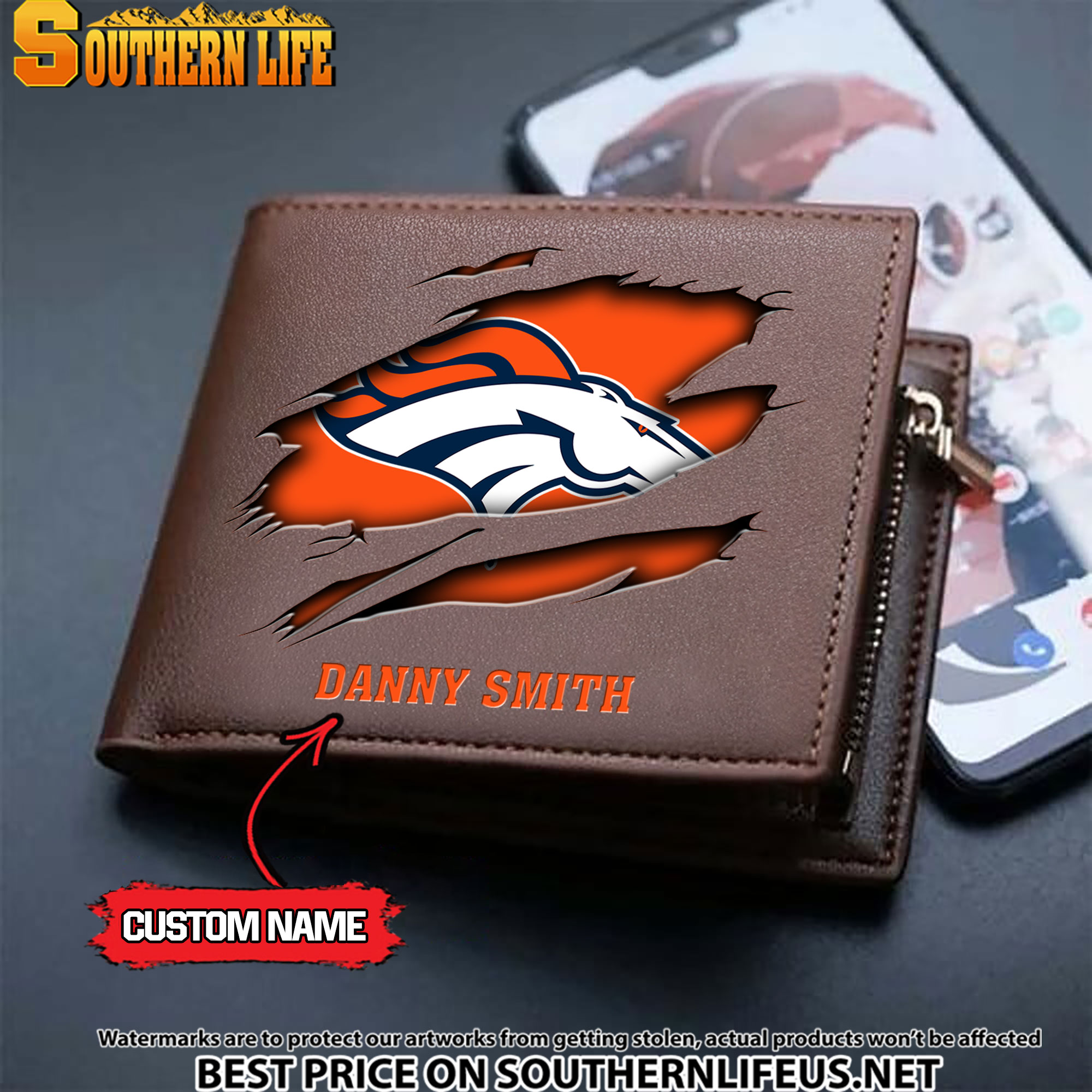32 Denver Broncos Men's Leather Wallet Custom Name - Image 3