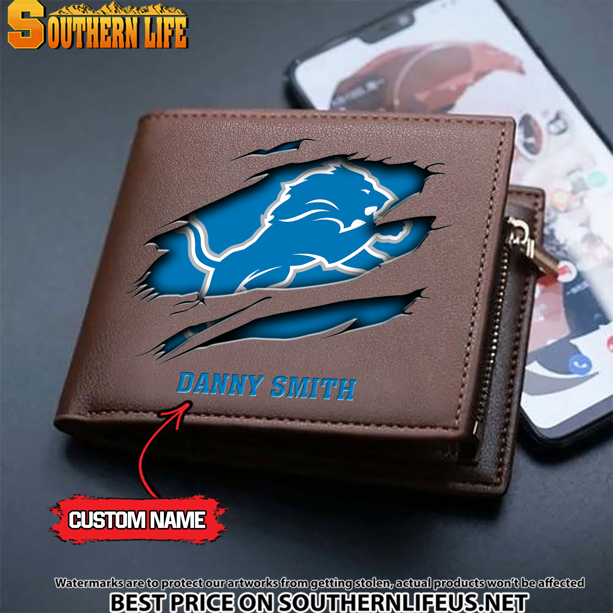 15 Detroit Lions Men's Leather Wallet Custom Name - Image 3