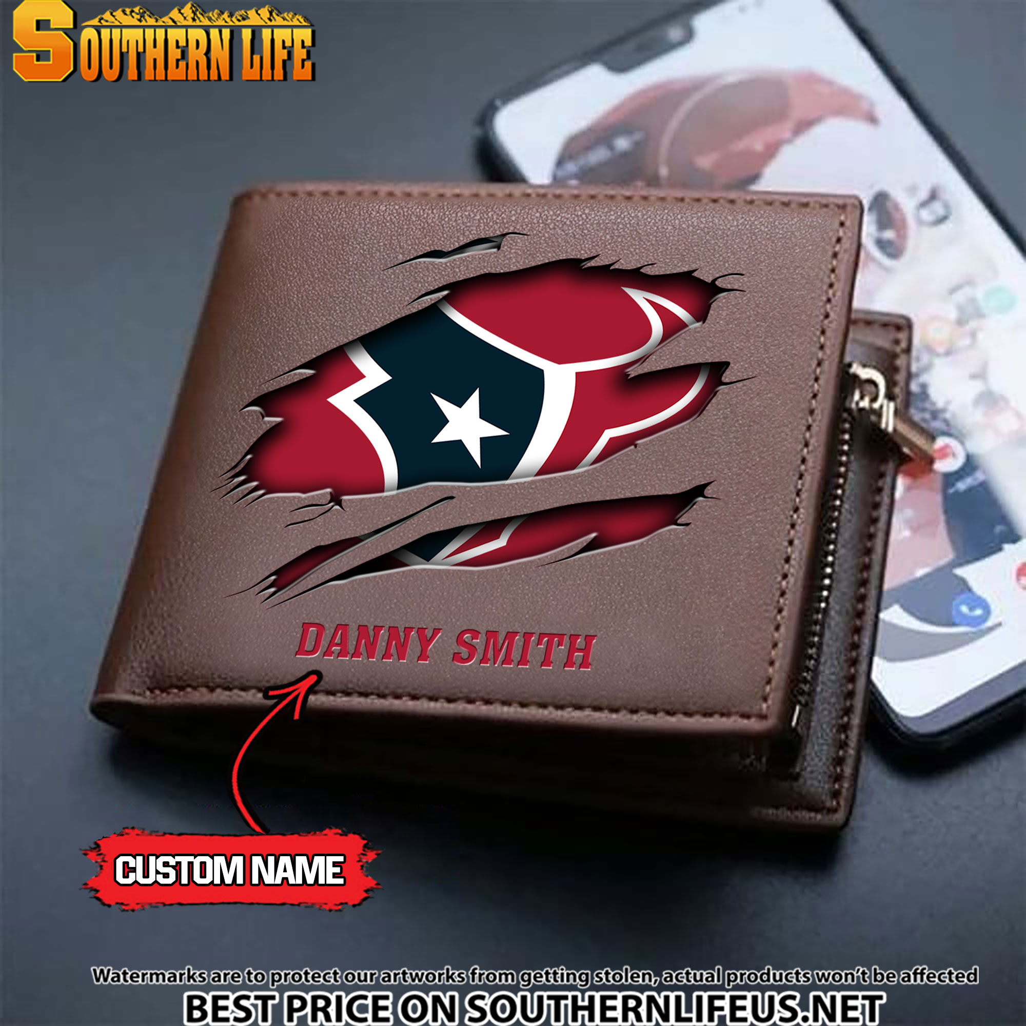 11 Houston Texans Men's Leather Wallet Custom Name - Image 3