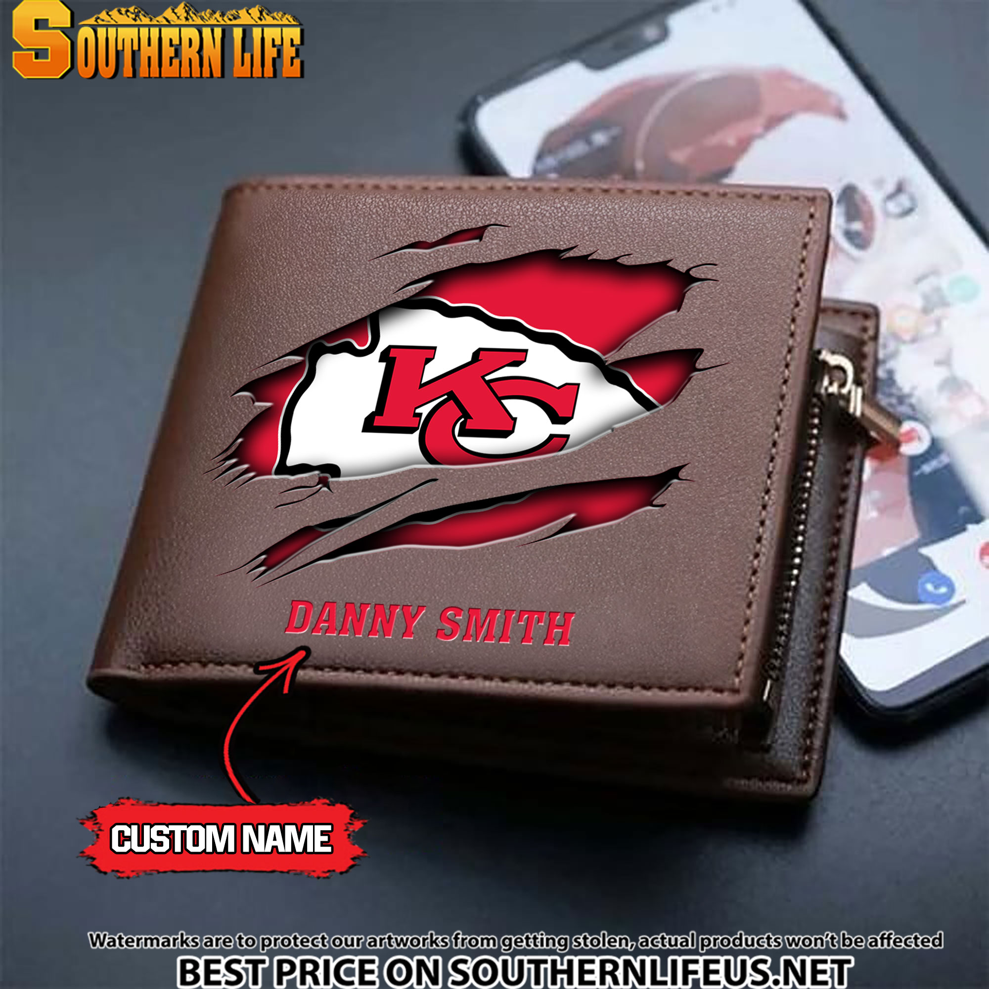 01 Kansas City Chiefs Men's Leather Wallet Custom Name - Image 3