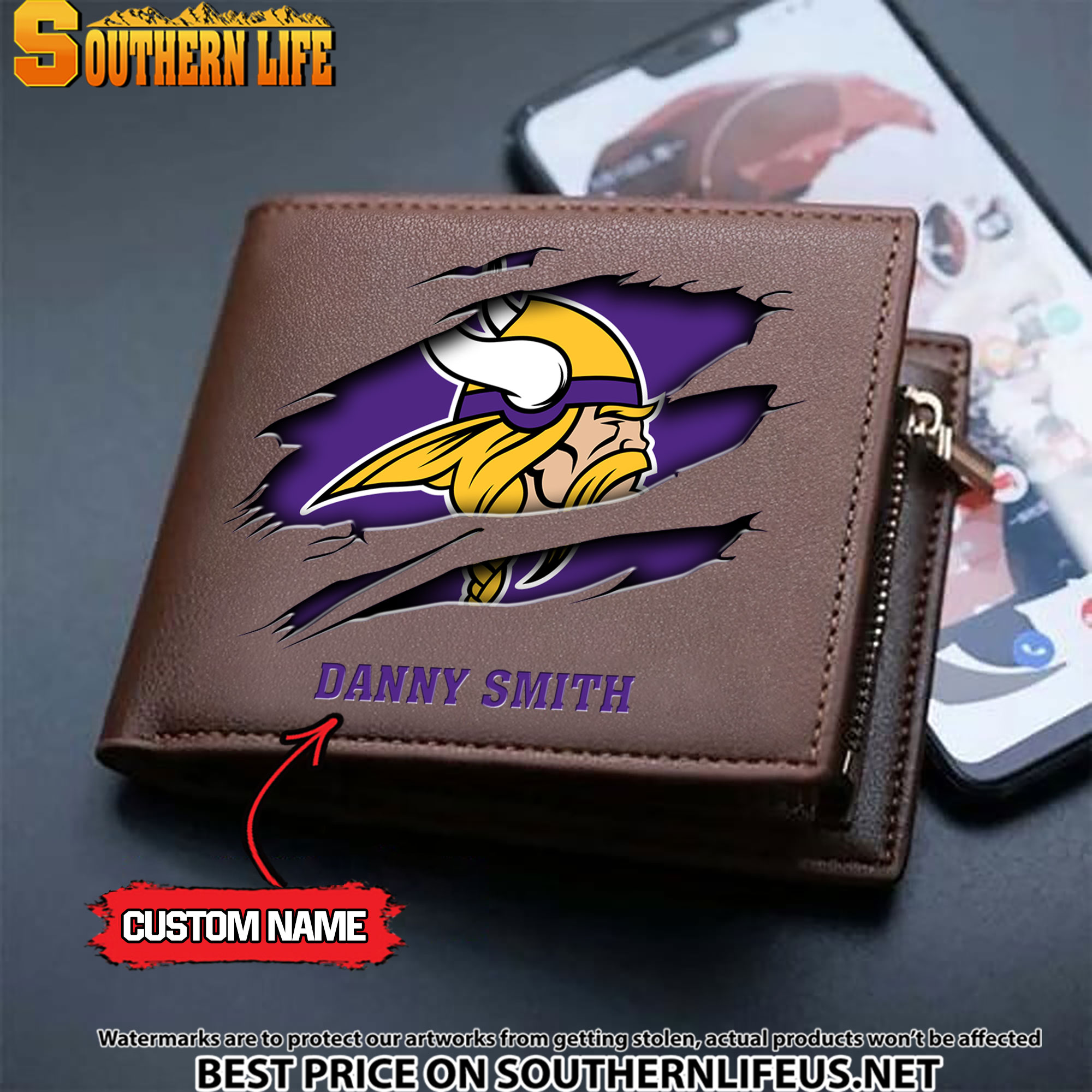 20 Minnesota Vikings Men's Leather Wallet Custom Name - Image 3