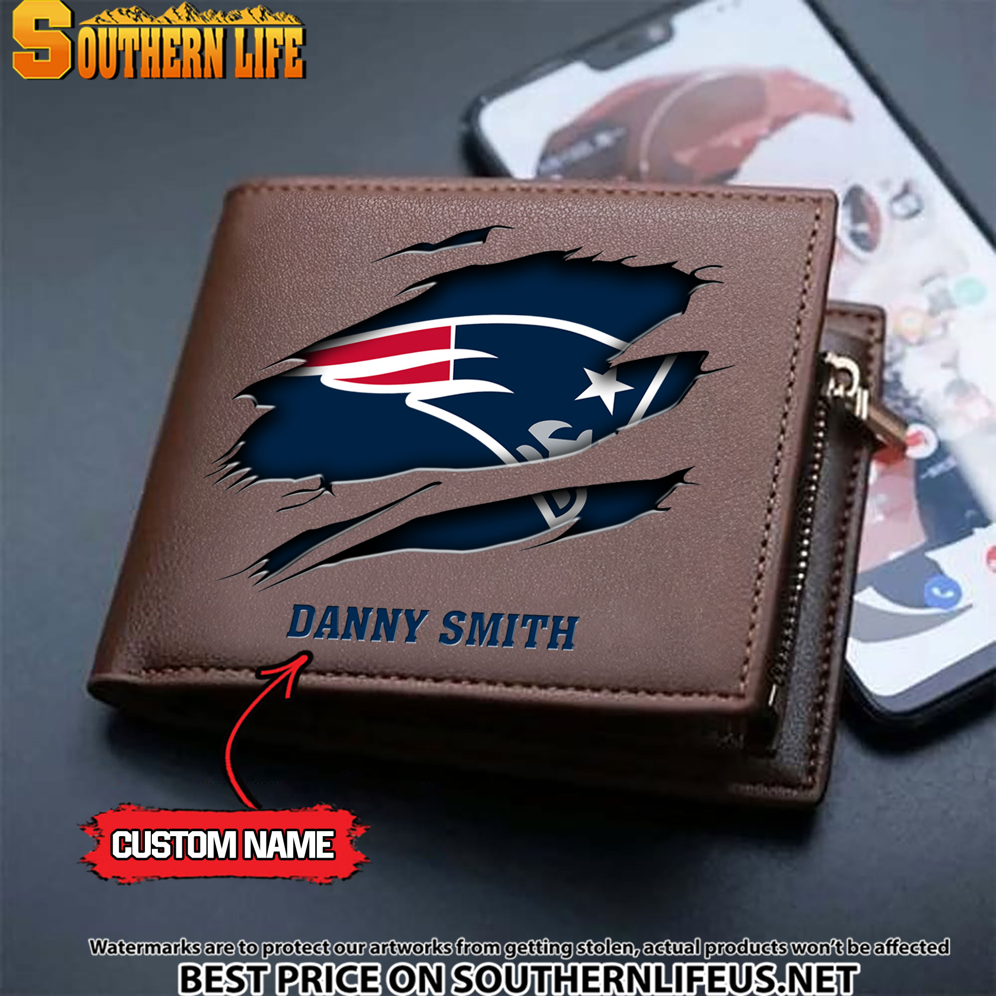 06 New England Patriots Men's Leather Wallet Custom Name - Image 3