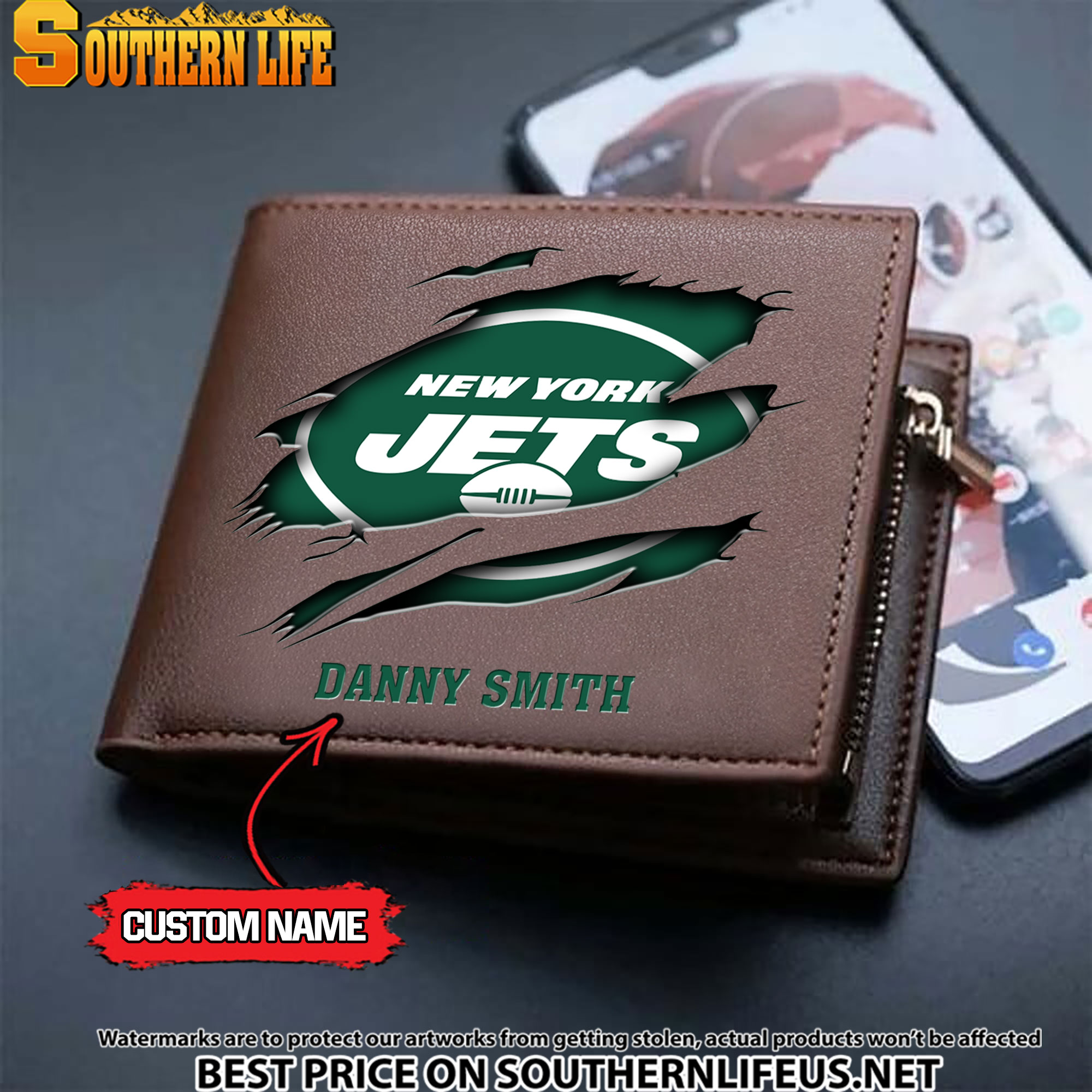 18 New York Jets Men's Leather Wallet Custom Name - Image 3