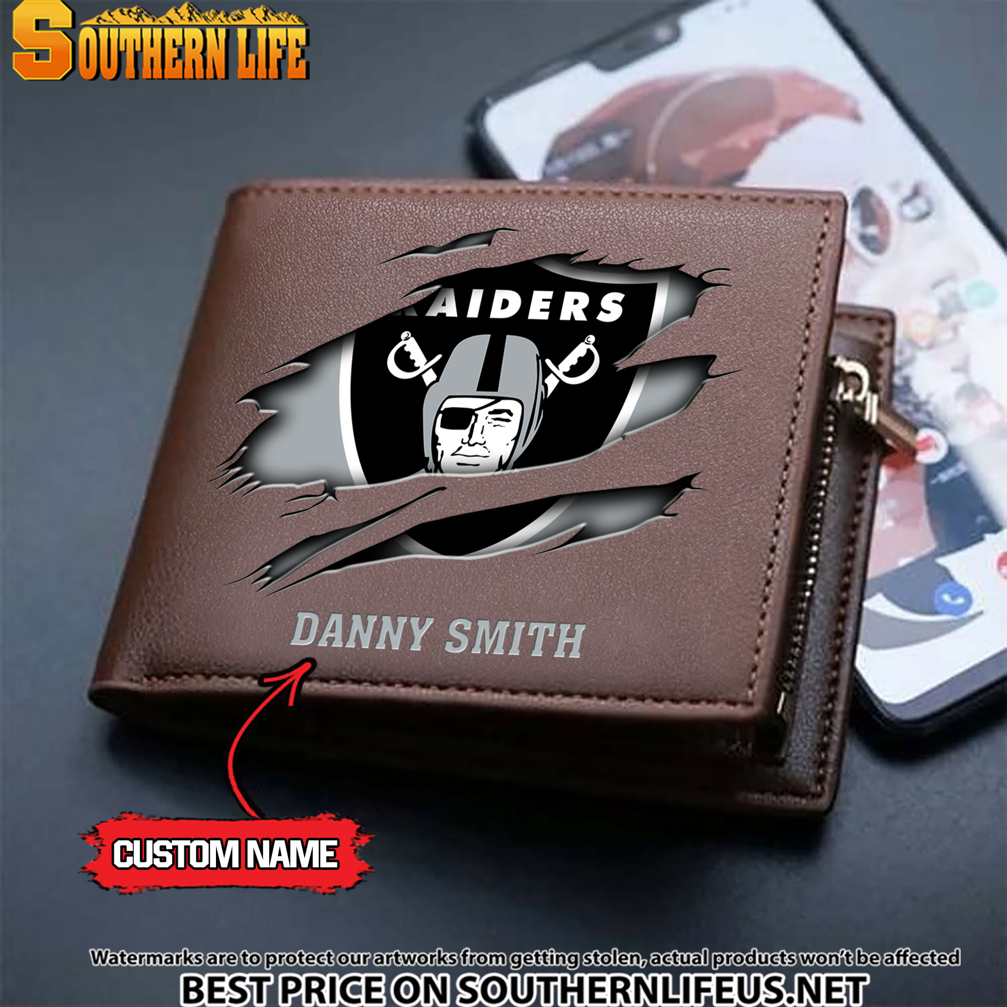 16 Las Vegas Raiders Men's Leather Wallet Custom Name - Image 3
