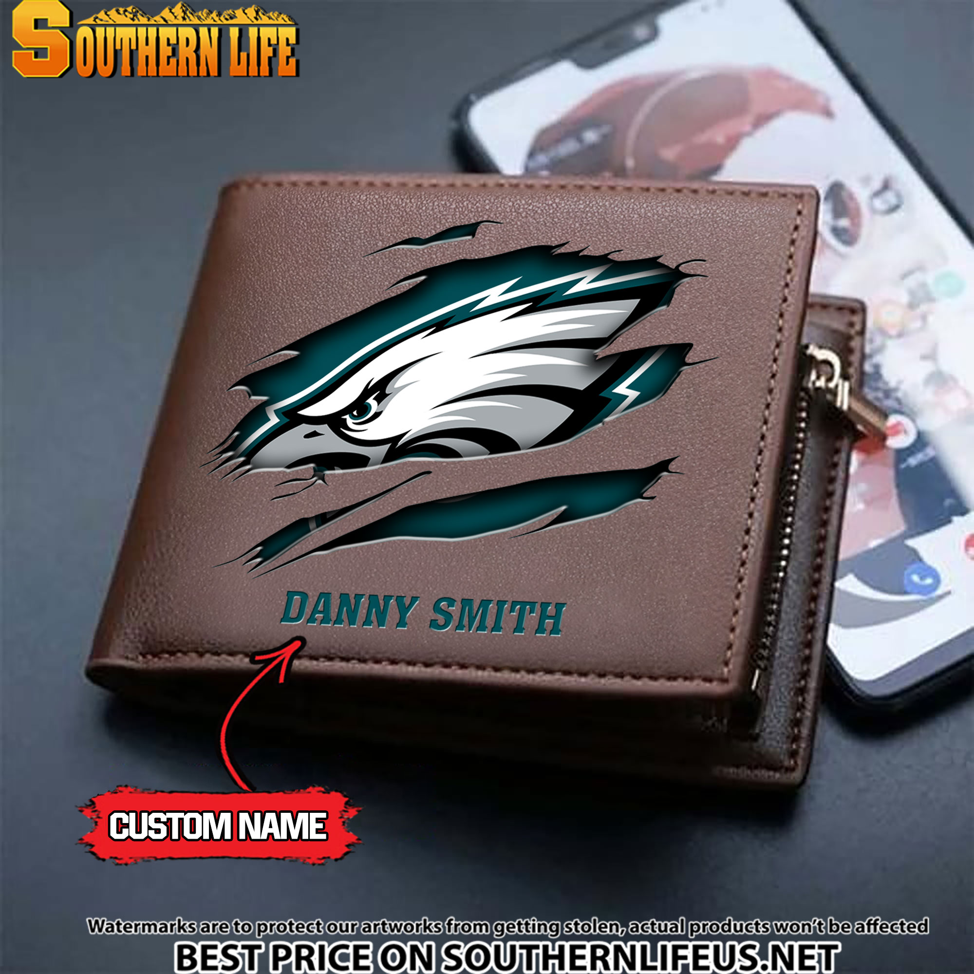 04 Philadelphia Eagles Men's Leather Wallet Custom Name - Image 3