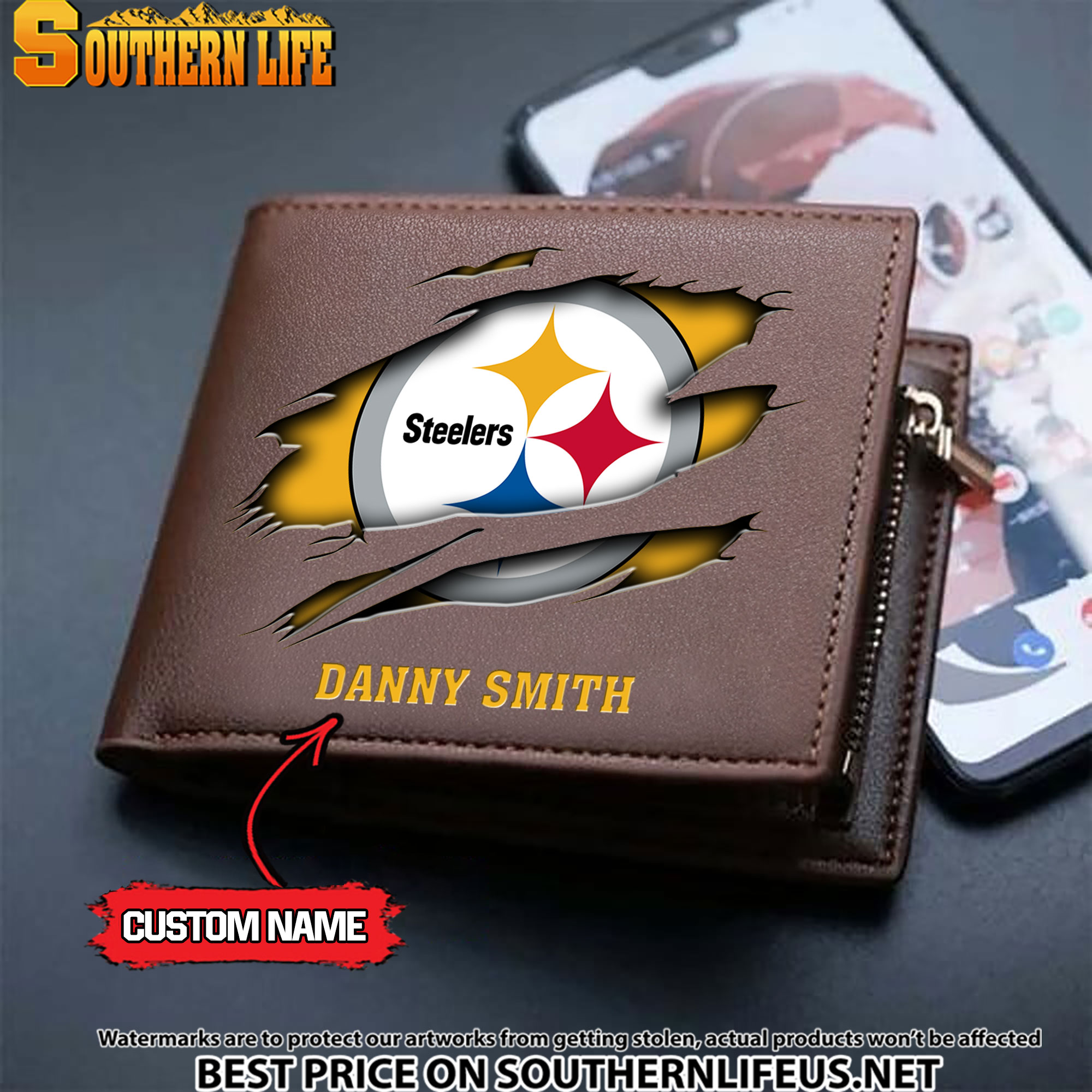 03 Pittsburgh Steelers Men's Leather Wallet Custom Name - Image 3
