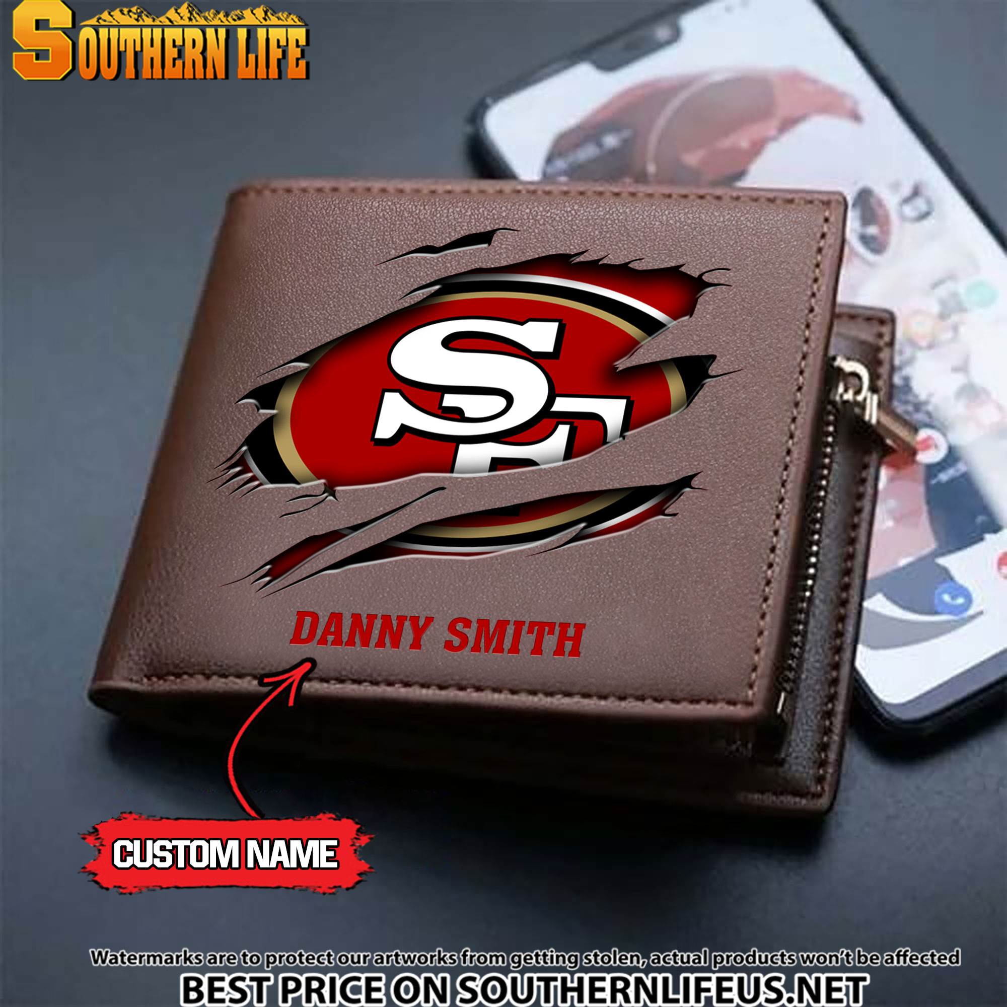 05 San Francisco 49ers Men's Leather Wallet Custom Name - Image 3