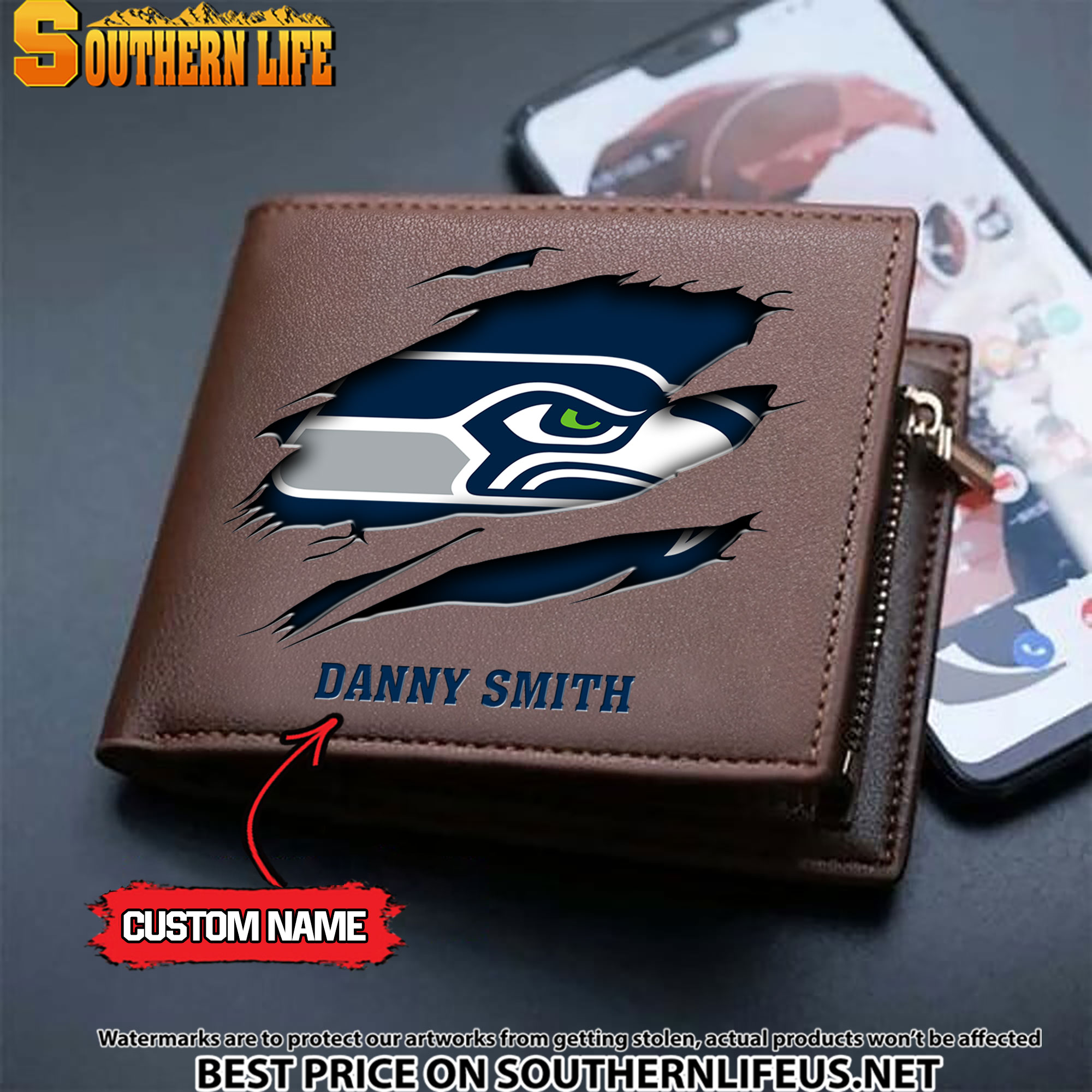 07 Seattle Seahawks Men's Leather Wallet Custom Name - Image 3