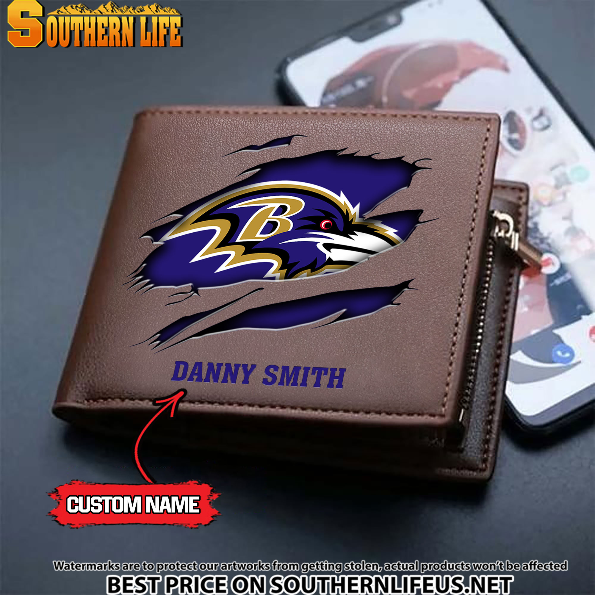 14 Baltimore Ravens Men's Leather Wallet Custom Name - Image 3