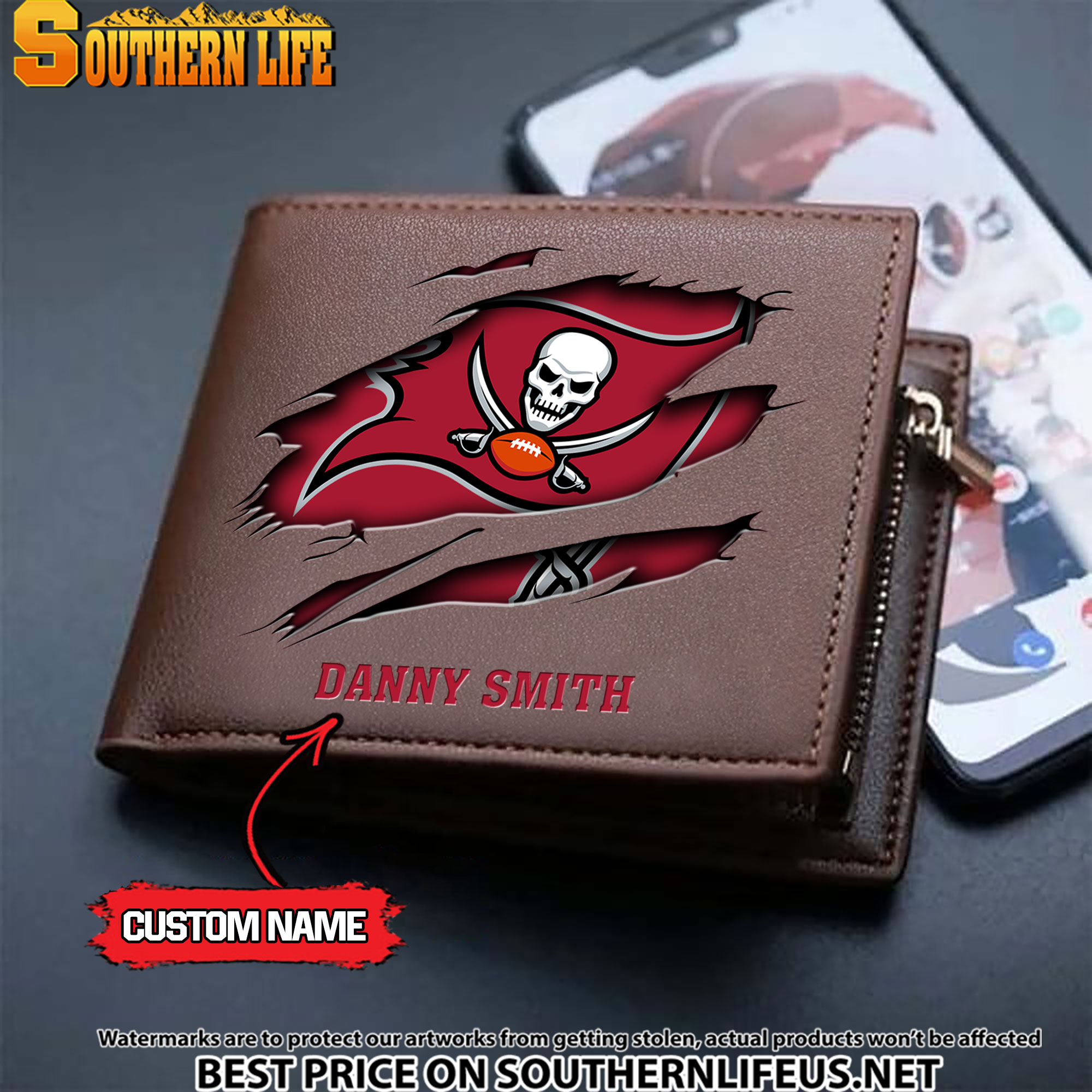 09 Tampa Bay Buccaneers Men's Leather Wallet Custom Name - Image 3