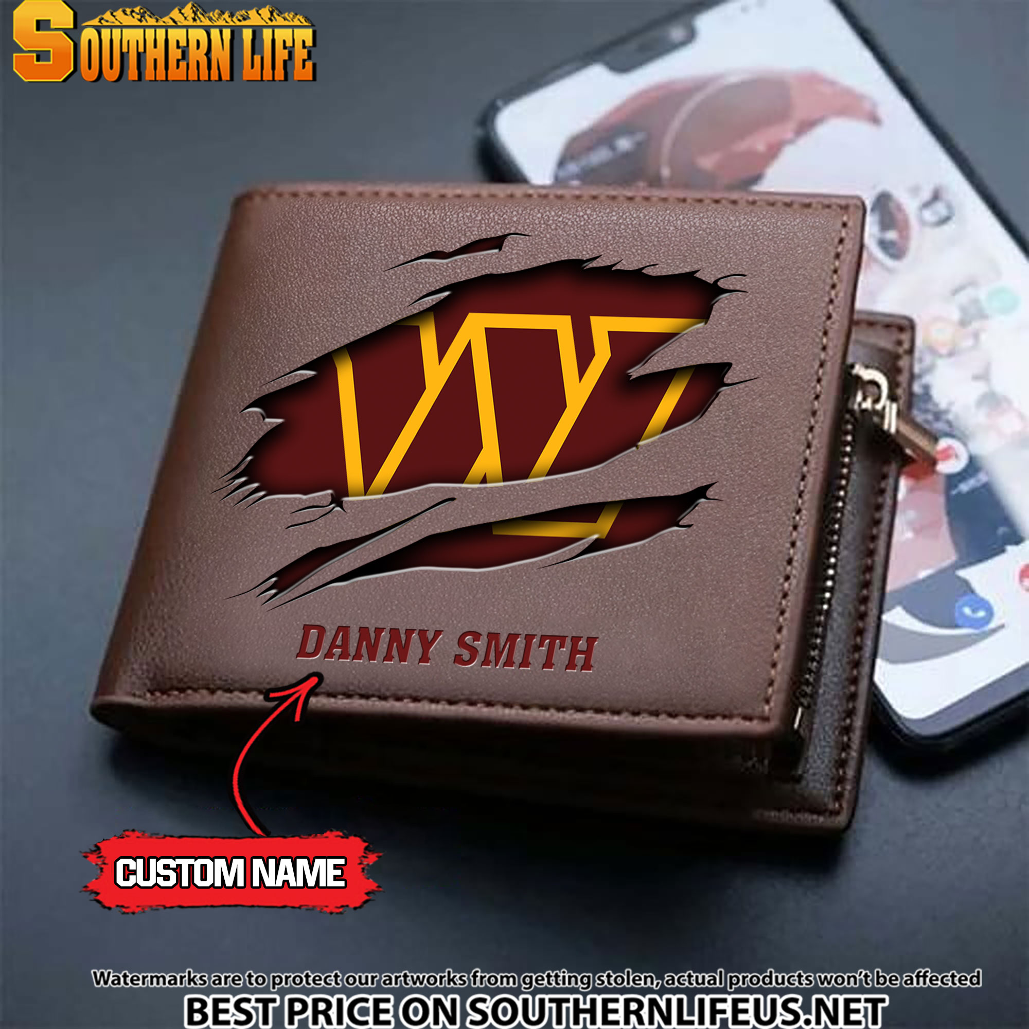 08 Washington Commanders Men's Leather Wallet Custom Name - Image 3