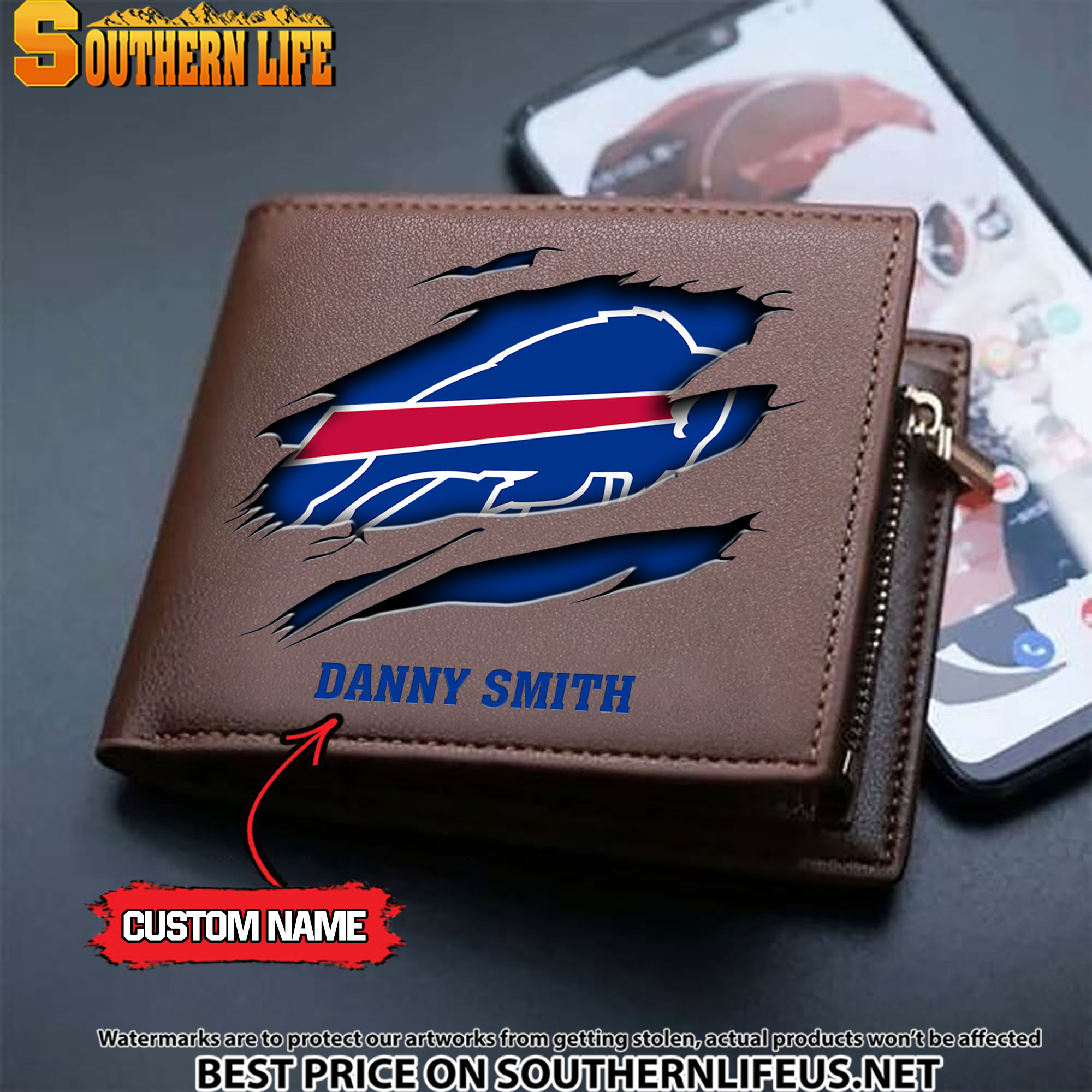 13 Buffalo Bills Men's Leather Wallet Custom Name - Image 3