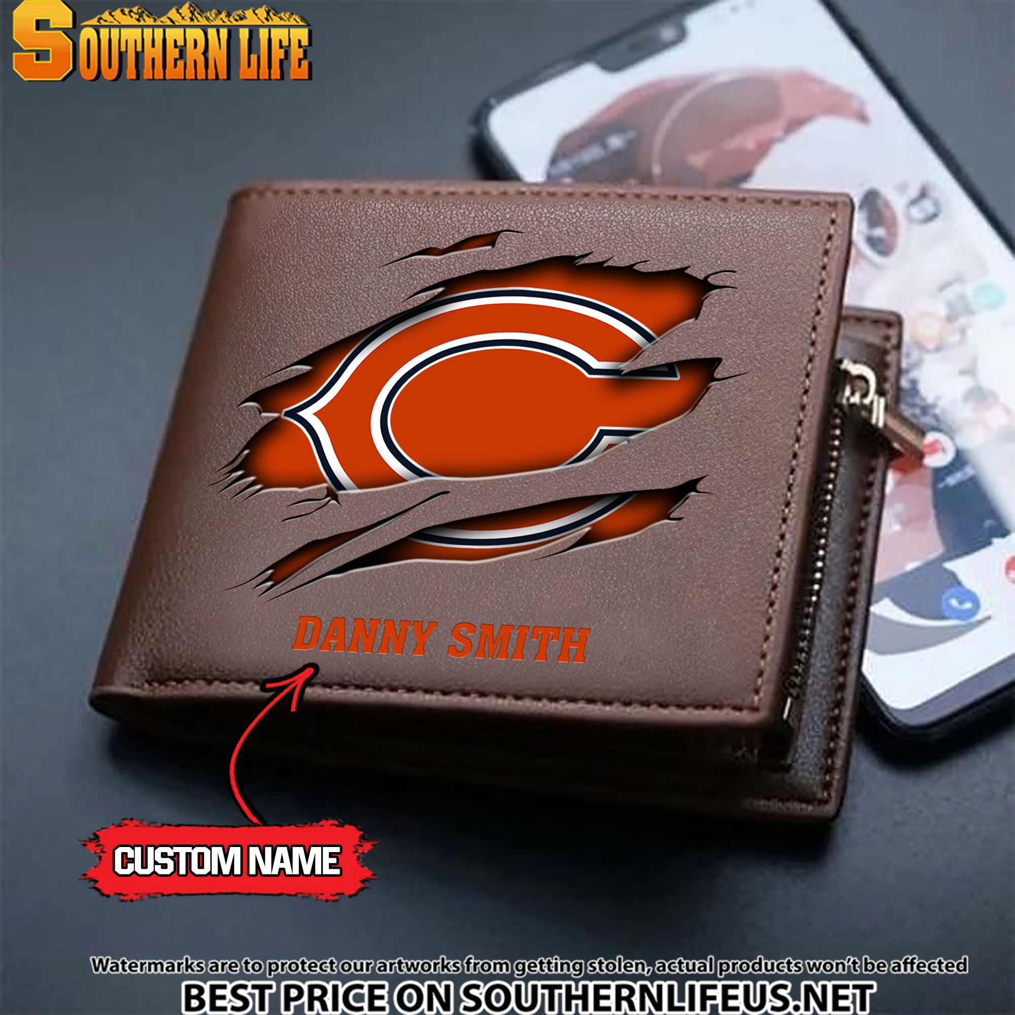 22 Chicago Bears Men's Leather Wallet Custom Name - Image 3
